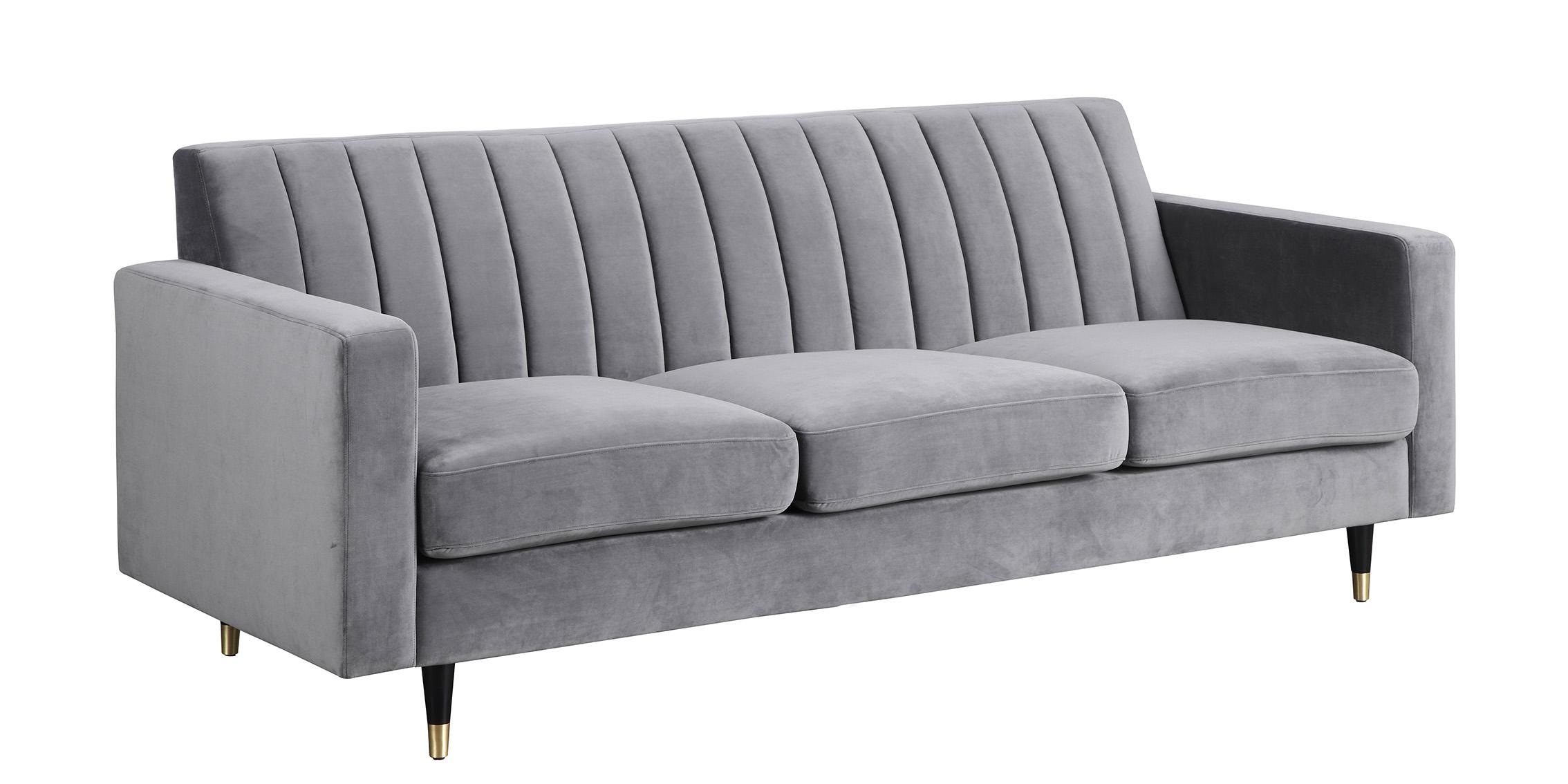 

    
Grey Velvet Channel Tufting Sofa Set 3Pcs LOLA 619Grey Meridian Classic Modern
