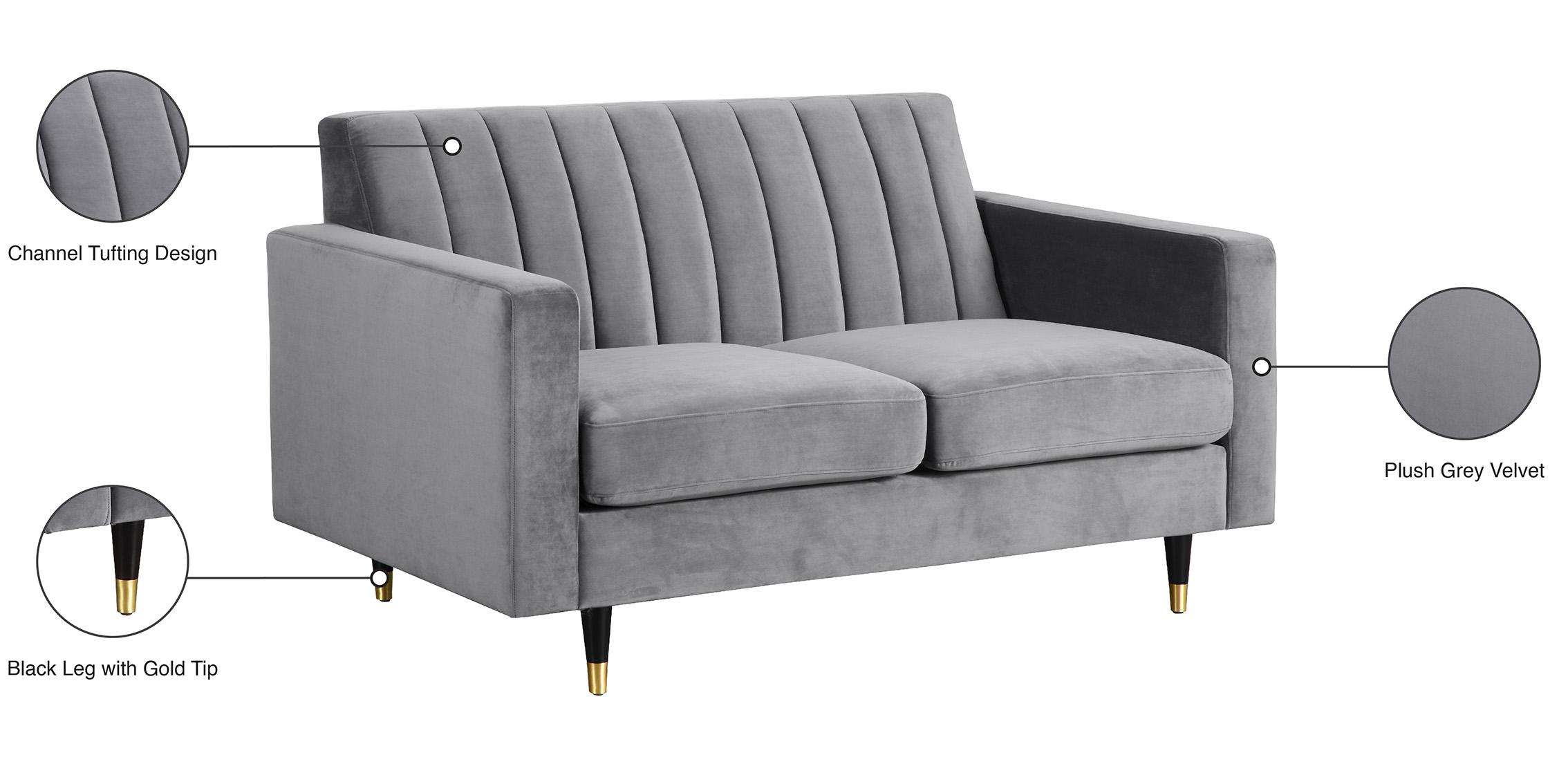 

    
 Order  Grey Velvet Channel Tufting Sofa Set 2Pcs LOLA 619Grey Meridian Classic Modern
