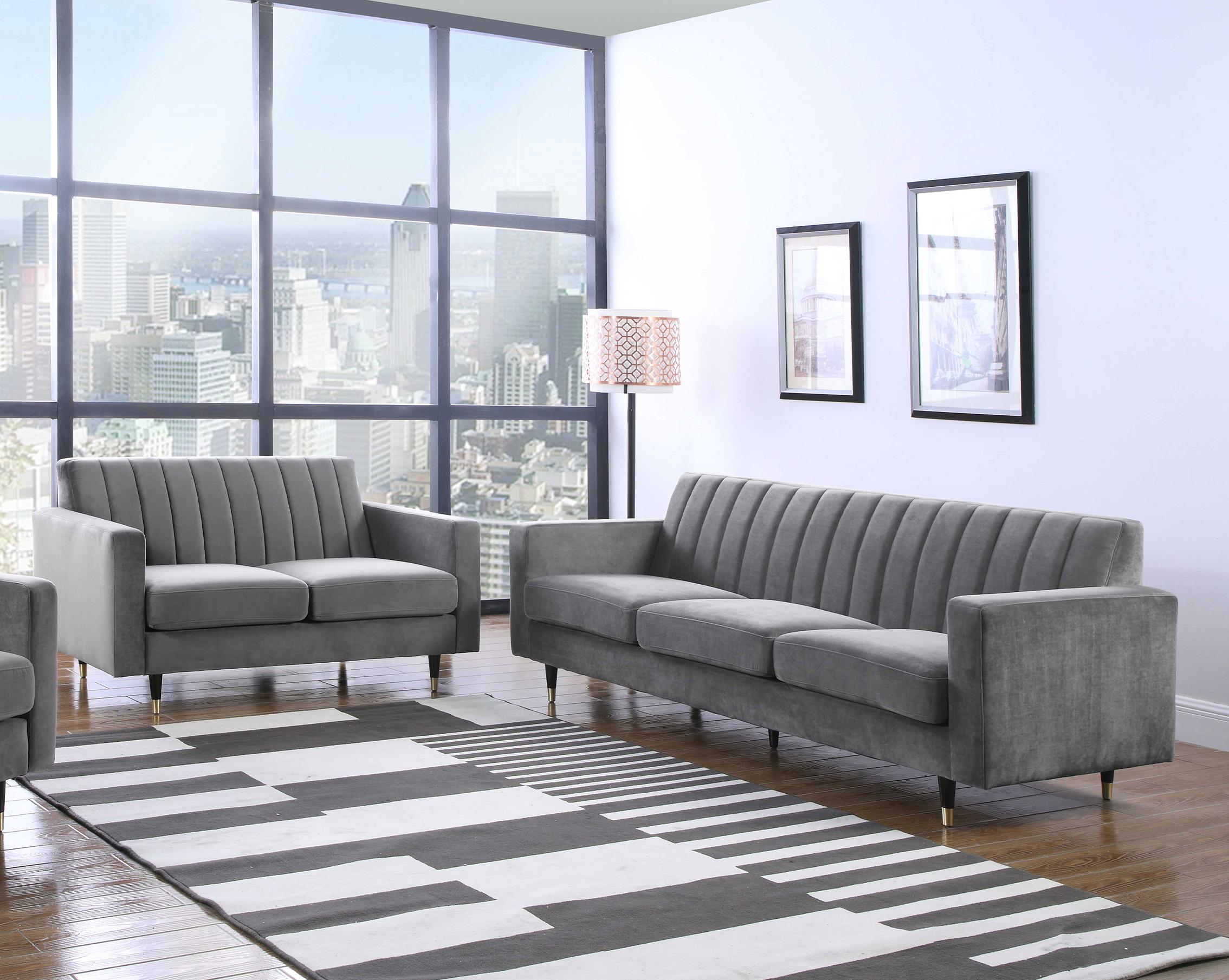 Modern, Classic Sofa Set LOLA 619Grey-S-Set-2 619Grey-S-Set-2 in Gray Velvet