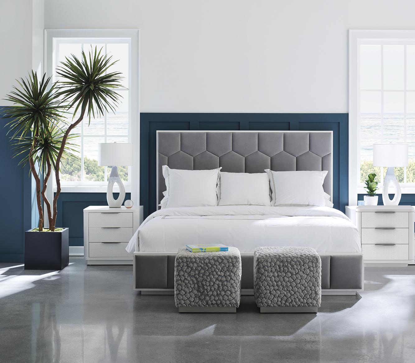 Contemporary Platform Bedroom Set HONEY I'M HOME / TOUCH BASE CLA-421-142-Set-3 in White, Gray Velvet