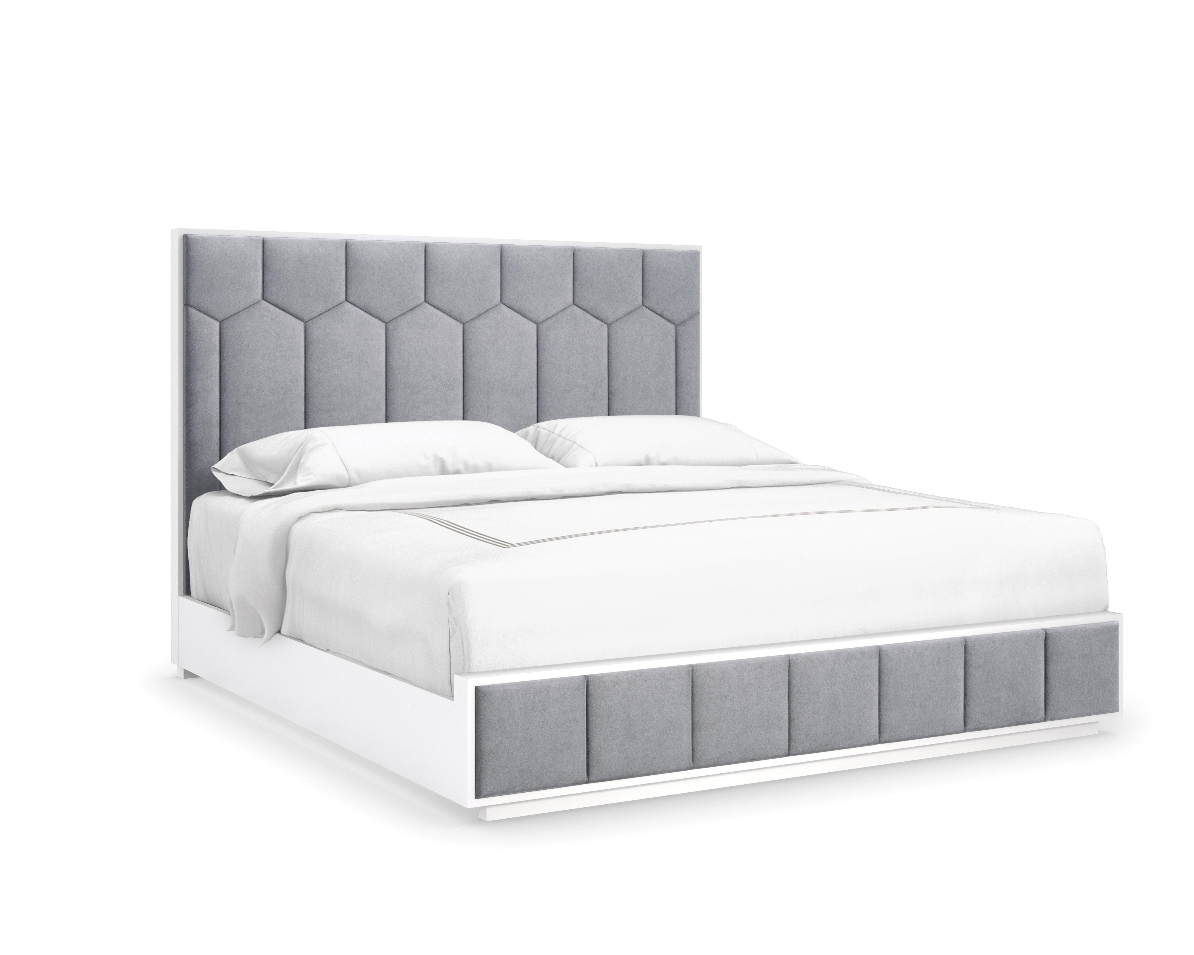 

    
Grey Velvet Cloud White Finish CAL King Size Bed Honey I'm Home by Caracole
