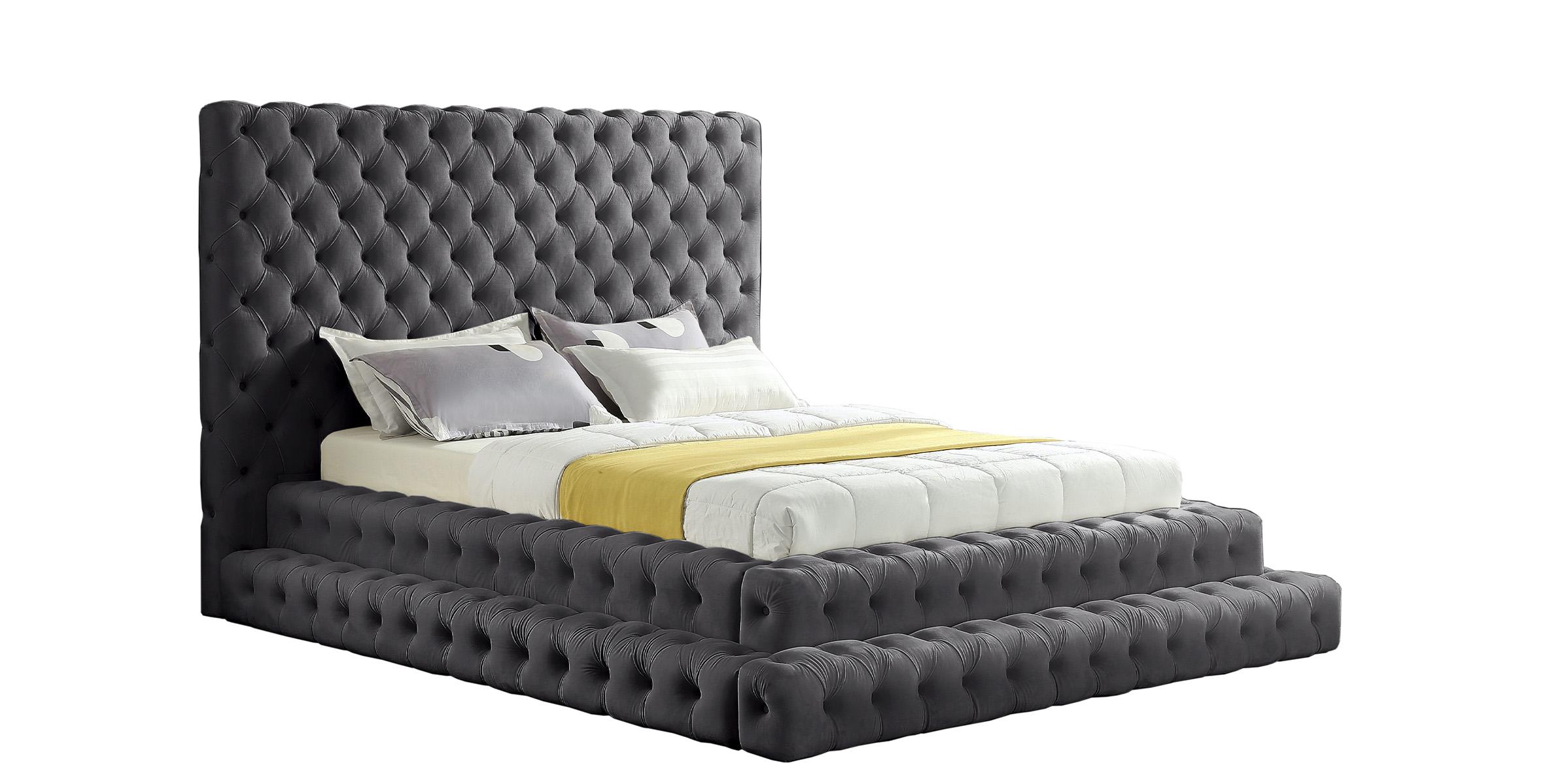 Contemporary, Modern Platform Bed REVEL RevelGrey-K RevelGrey-K in Gray Velvet