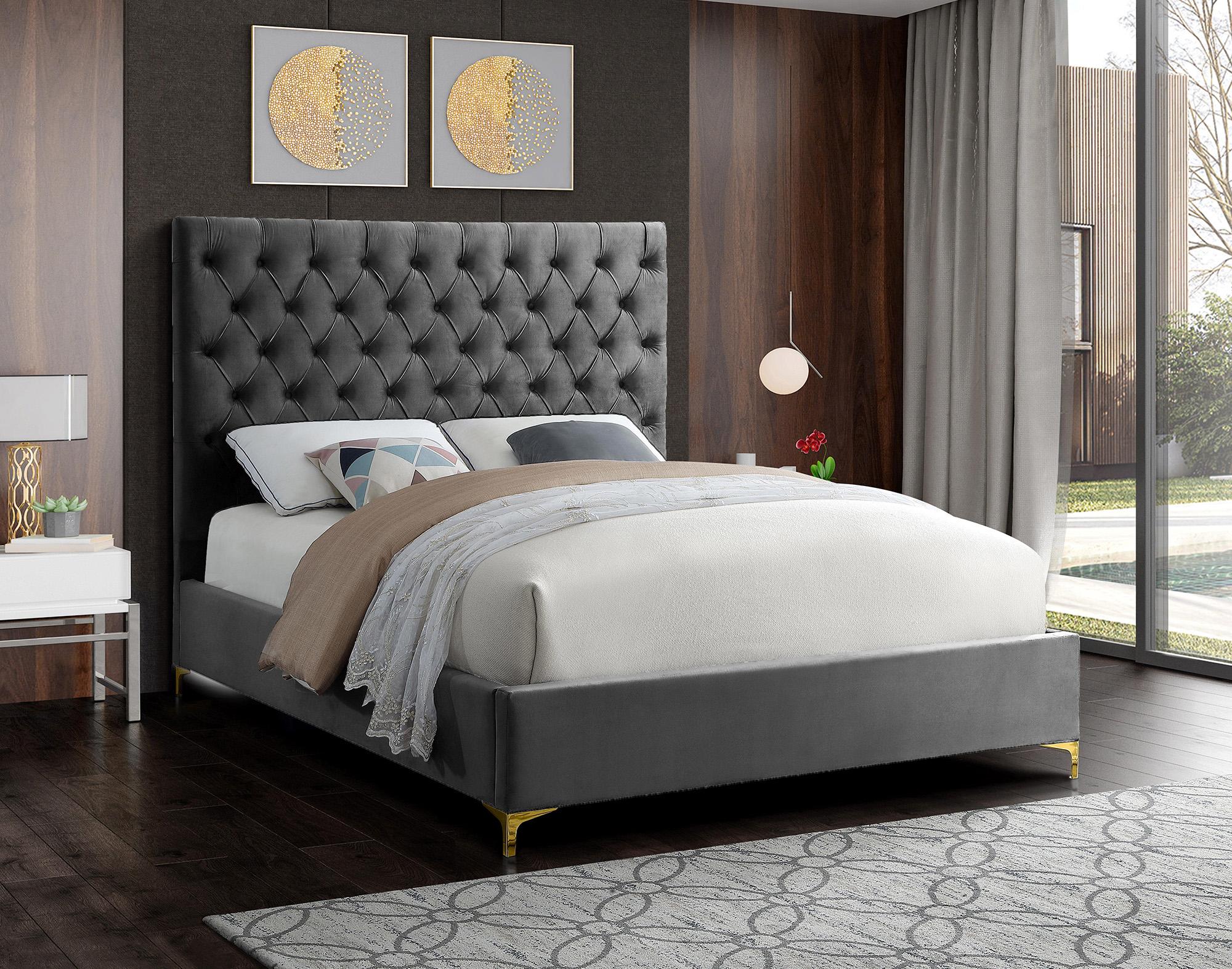 

    
Grey Velvet Deep Button Tufting Full Bed CRUZ Meridian Contemporary Modern
