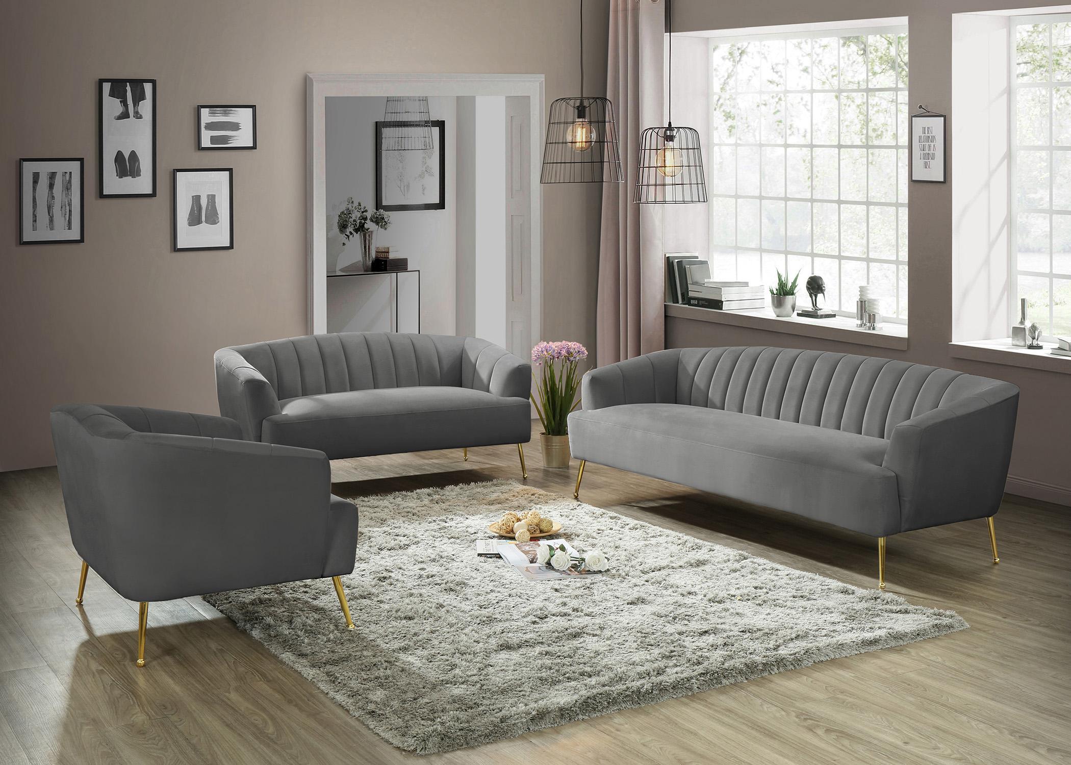 Contemporary, Modern Sofa Set TORI 657Grey-S-Set-3 657Grey-S-Set-3 in Gray Velvet