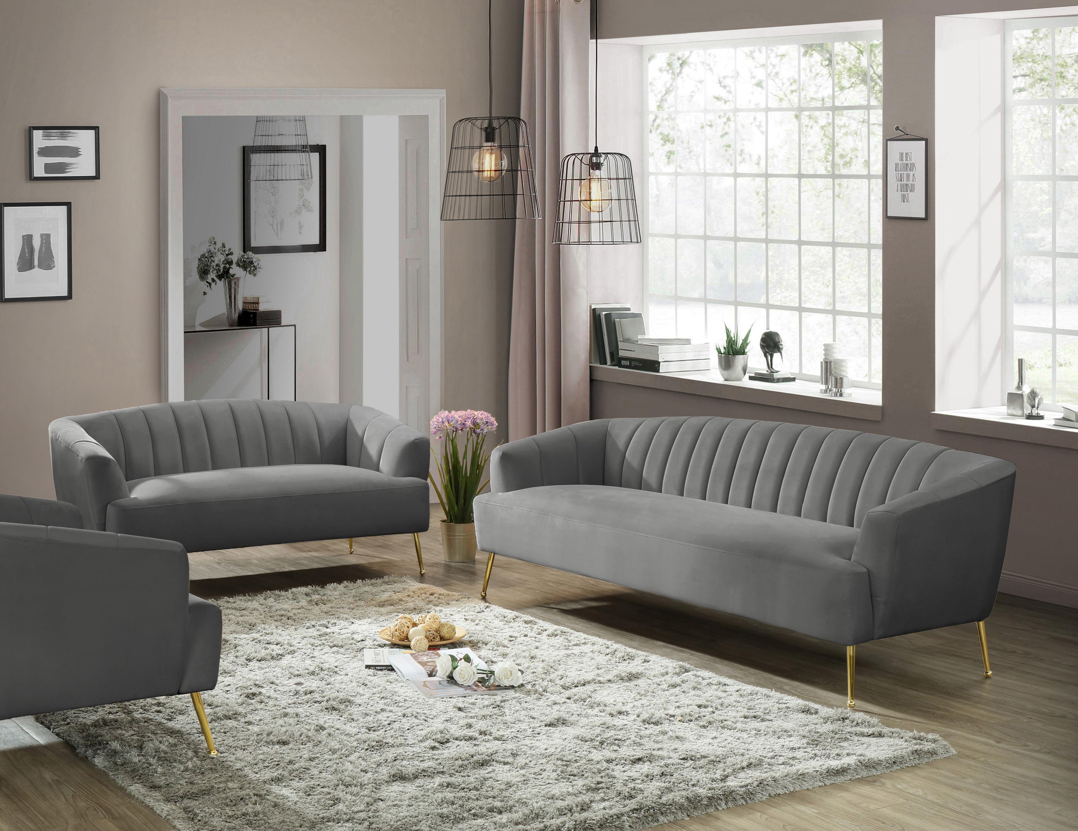 

    
Grey Velvet Channel Tufted Sofa Set 2P TORI 657Grey Meridian Contemporary
