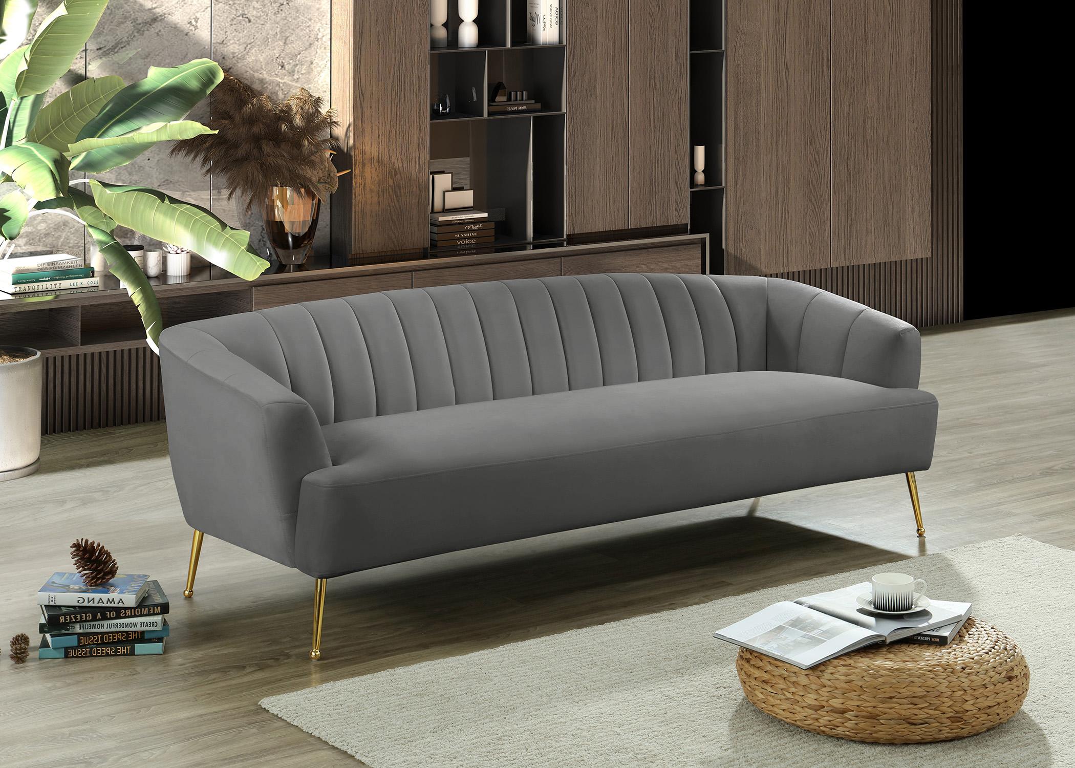

    
Grey Velvet Channel Tufted Sofa TORI 657Grey-S Meridian Modern Contemporary
