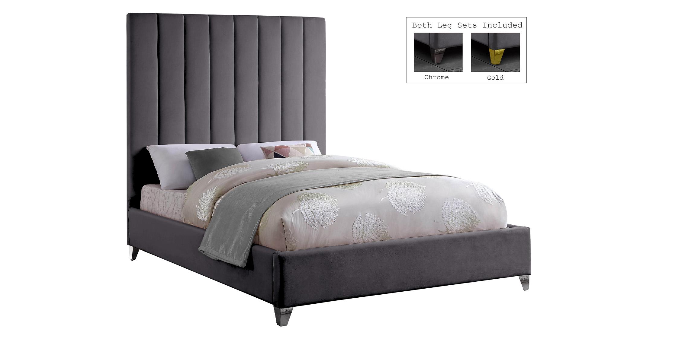 

    
Grey Velvet Channel Tufted King Bed VIA ViaGrey-K Meridian Contemporary Modern
