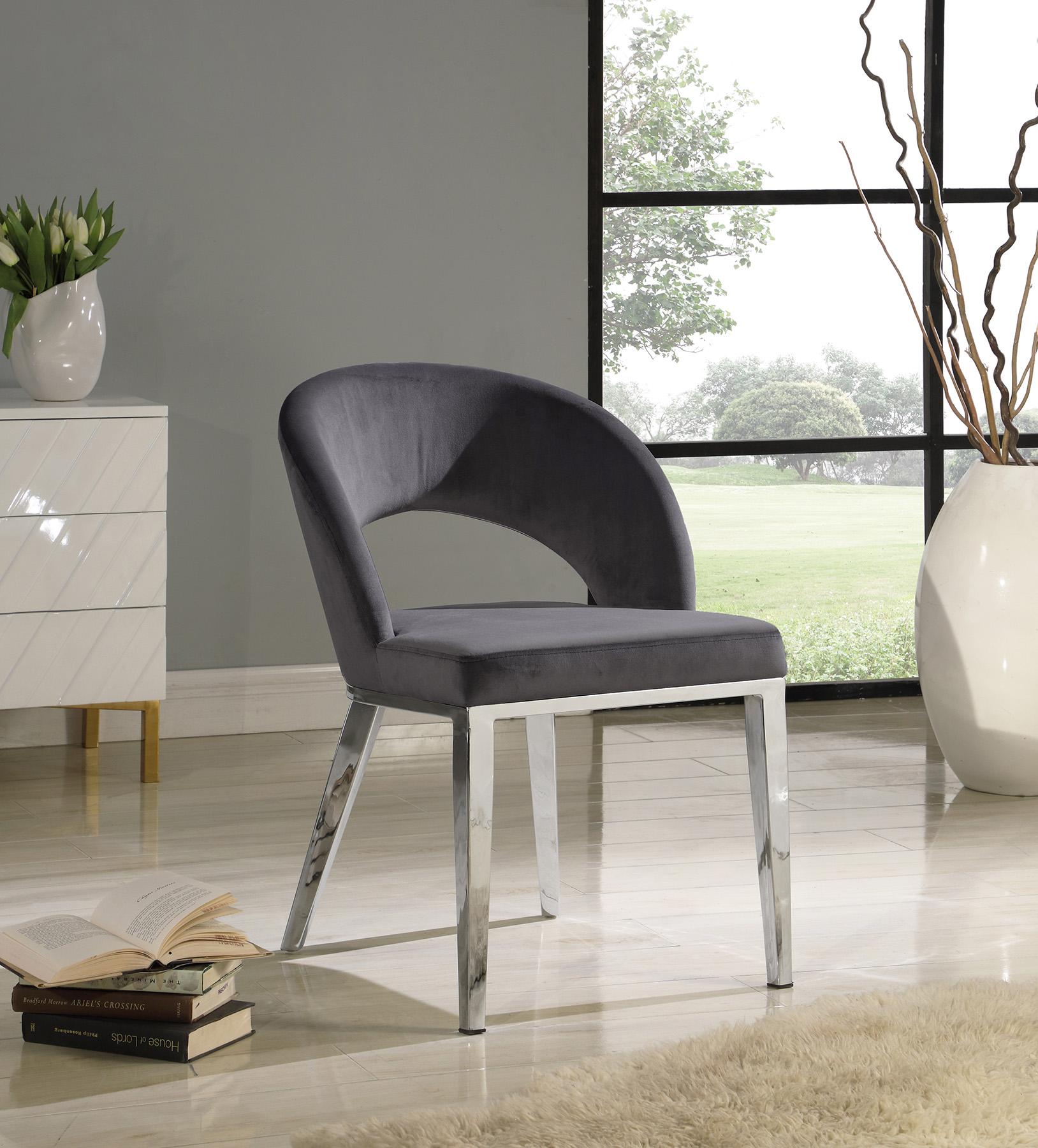 

    
Grey Velvet Dining Chair Set 2Pcs ROBERTO 764Grey Meridian Contemporary Modern
