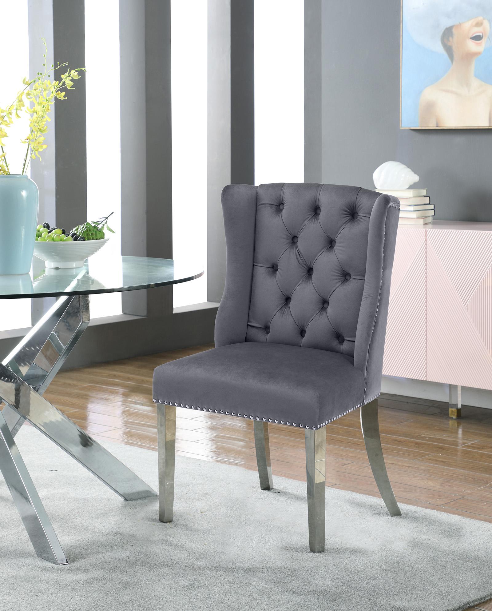 

    
Grey Velvet  Dining Chair Set 2Pcs SURI 809Grey-C Meridian Modern Contemporary
