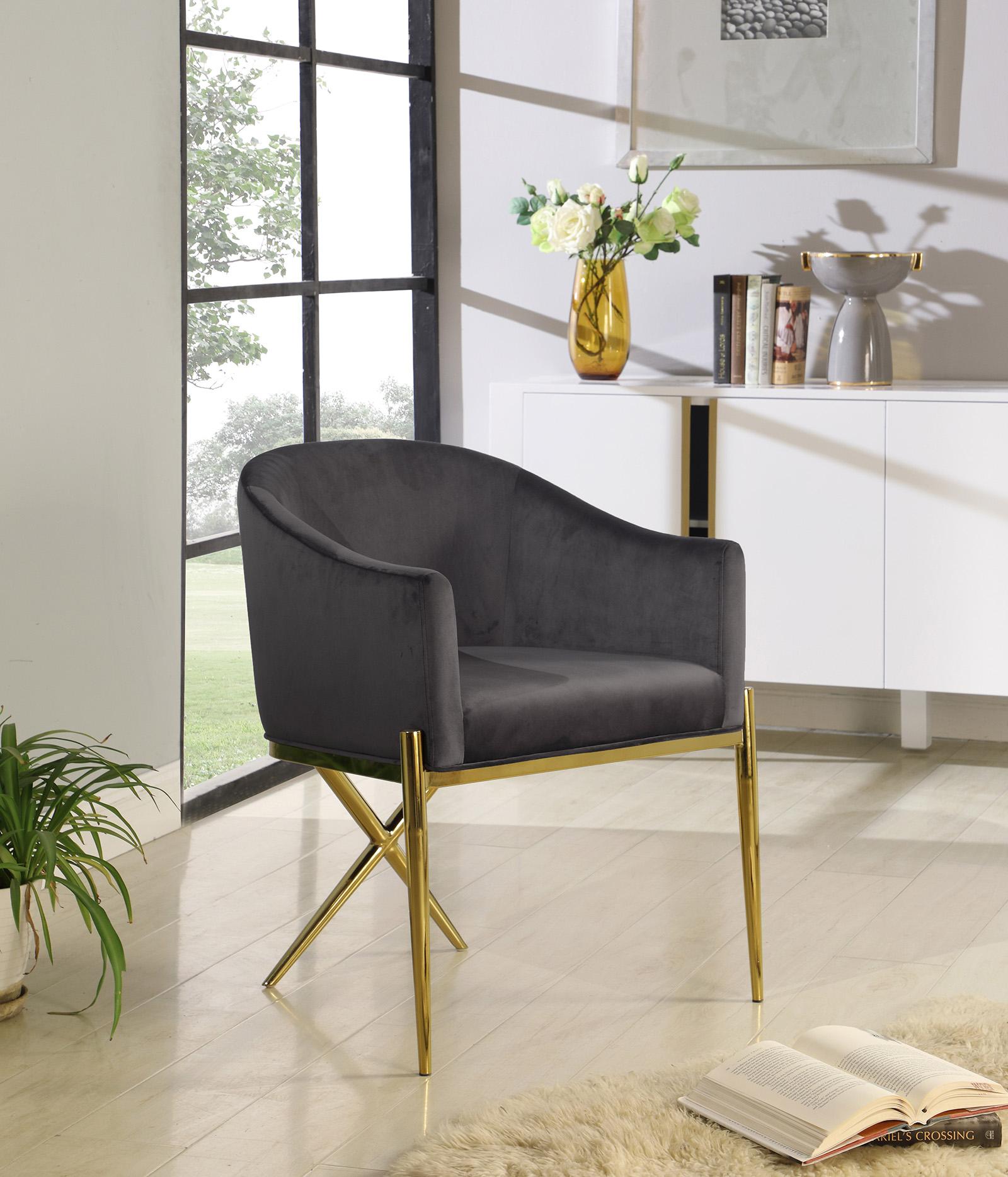 

    
Grey Velvet Dining Chair Set 2Pcs XAVIER 763Grey Meridian Contemporary Modern
