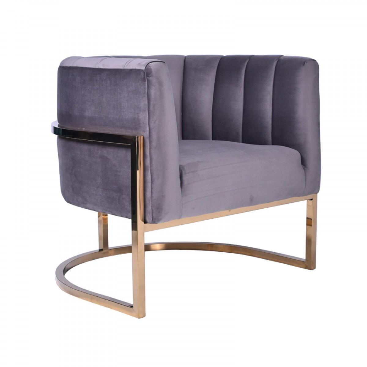 Contemporary, Modern Accent Chair Modrest Landau VGRH-AC406-GRY in Gray, Gold Fabric