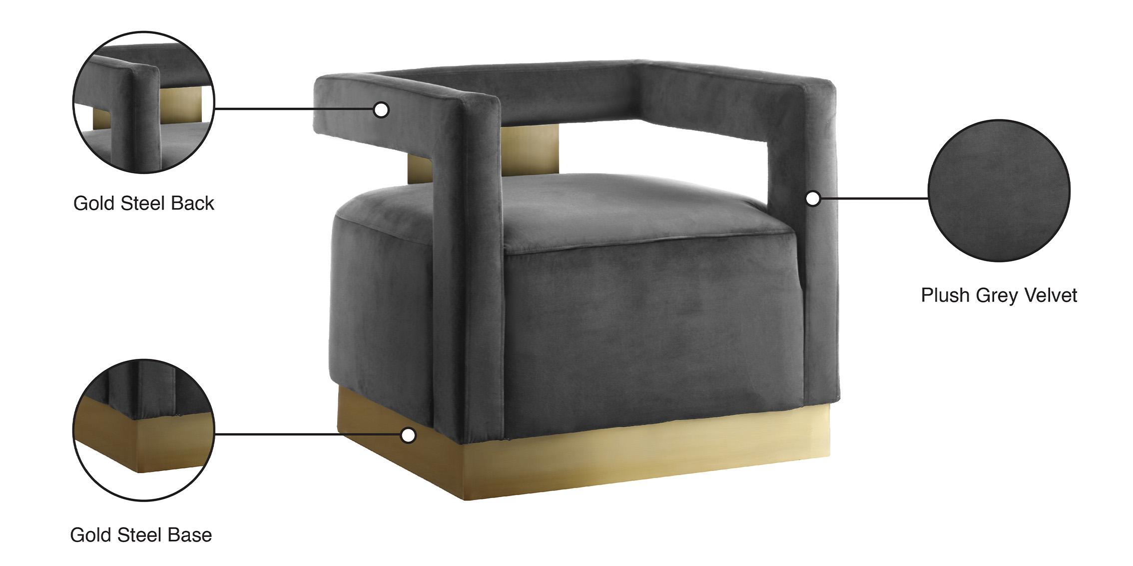 Contemporary Arm Chair ARMANI 597Grey 597Grey in Gray, Gold Velvet