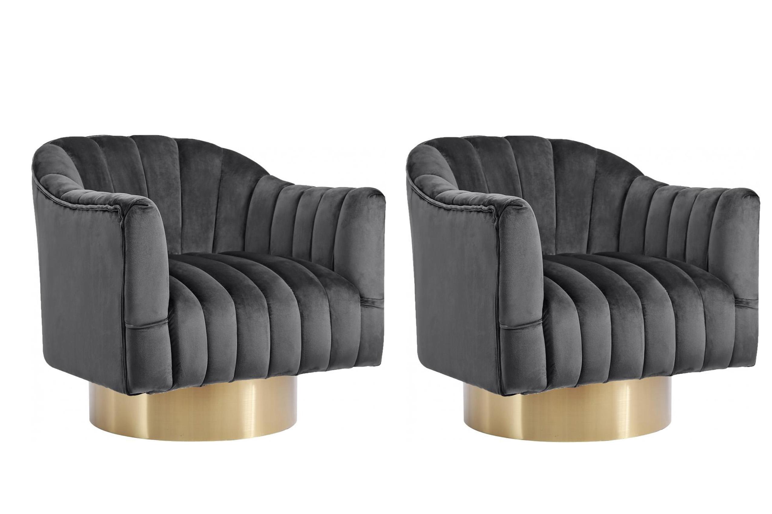 

    
Grey Velvet & Gold Base Swivel Chair Set 2Pcs Farrah 520Grey Meridian Modern
