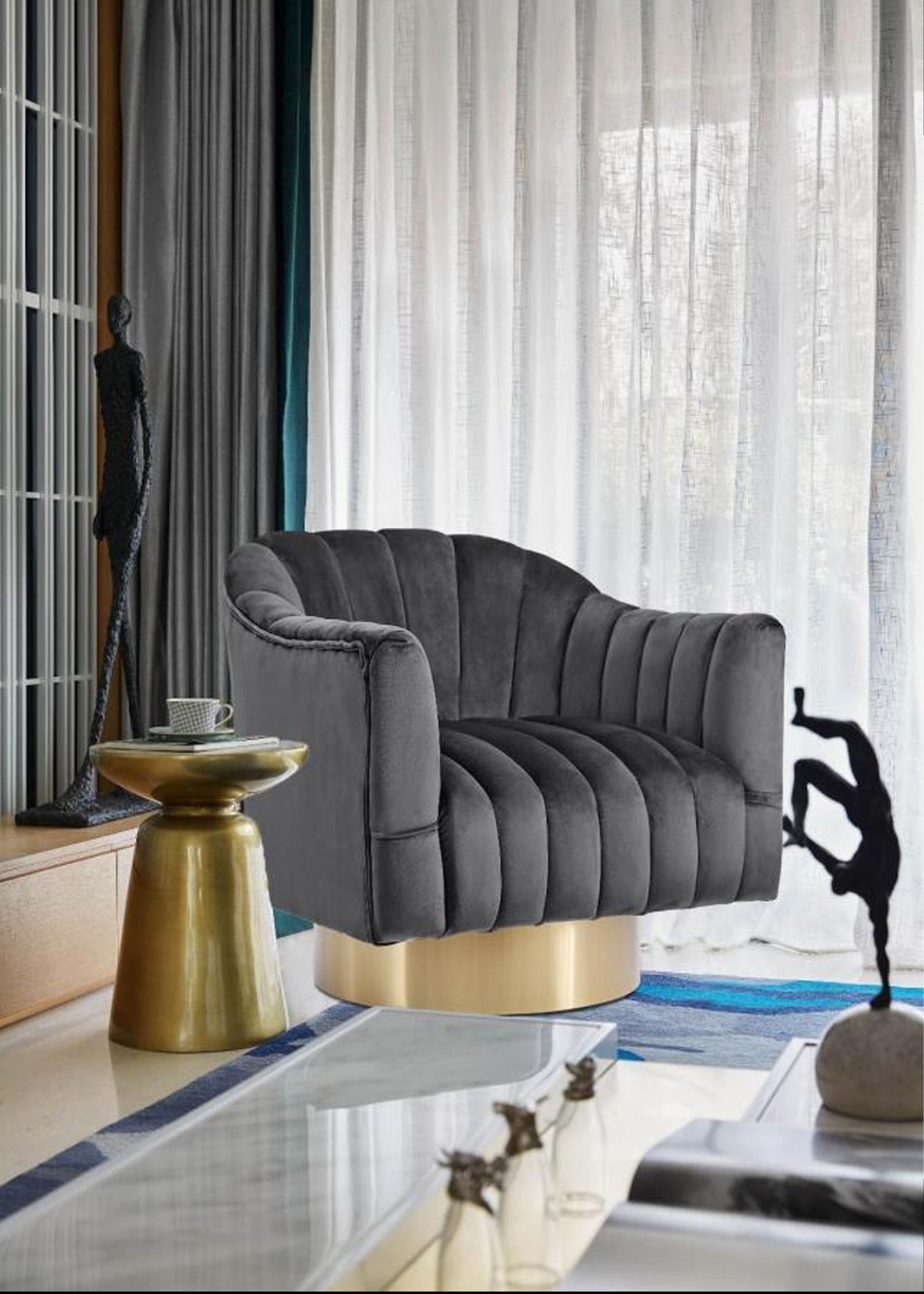 

    
Grey Velvet & Gold Base Swivel Chair Set 2Pcs Farrah 520Grey Meridian Modern
