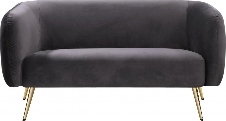 

        
704831402599Grey Velvet Gold Metal Legs Sofa Loveseat & Chair Meridian Furniture Harlow
