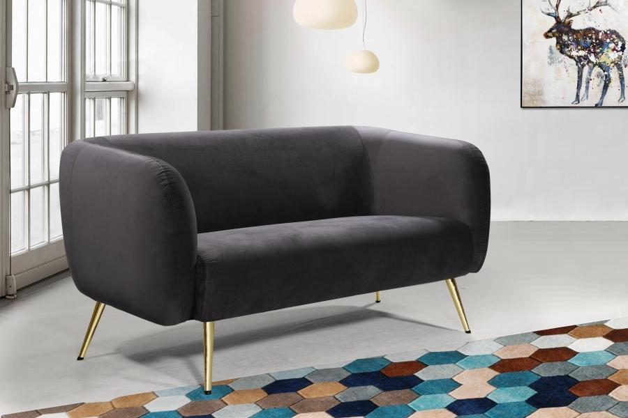 

    
685Grey-Set-3 Grey Velvet Gold Metal Legs Sofa Loveseat & Chair Meridian Furniture Harlow

