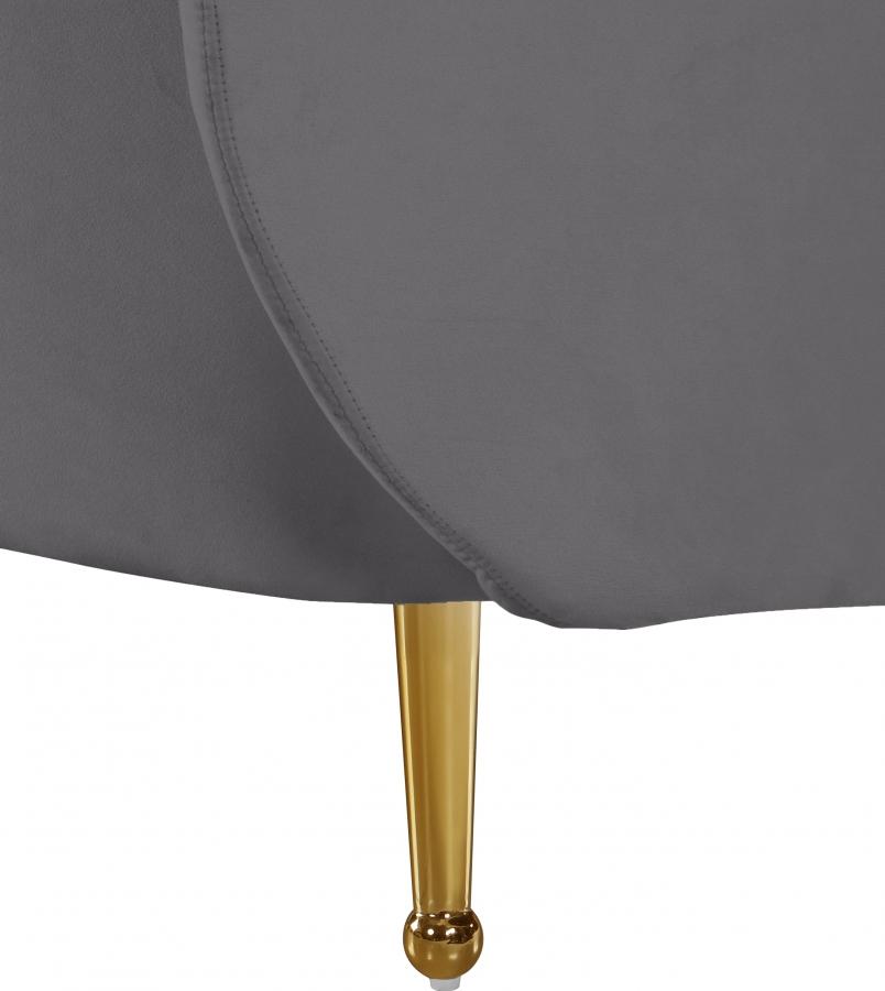 

    
 Order  Grey Velvet Gold Steel Legs Sofa Loveseat & Chair Meridian Furniture Lavilla
