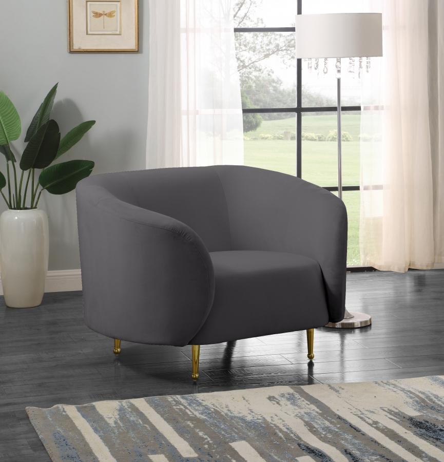 

    
611Grey-Set-3 Grey Velvet Gold Steel Legs Sofa Loveseat & Chair Meridian Furniture Lavilla
