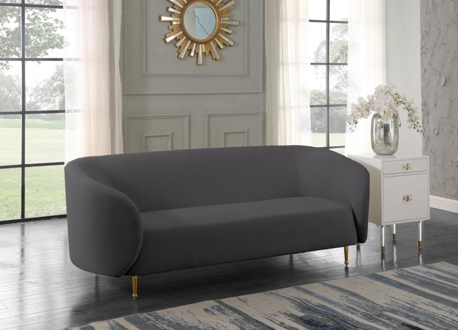 

    
Grey Velvet Gold Steel Legs Sofa  Meridian Furniture Lavilla
