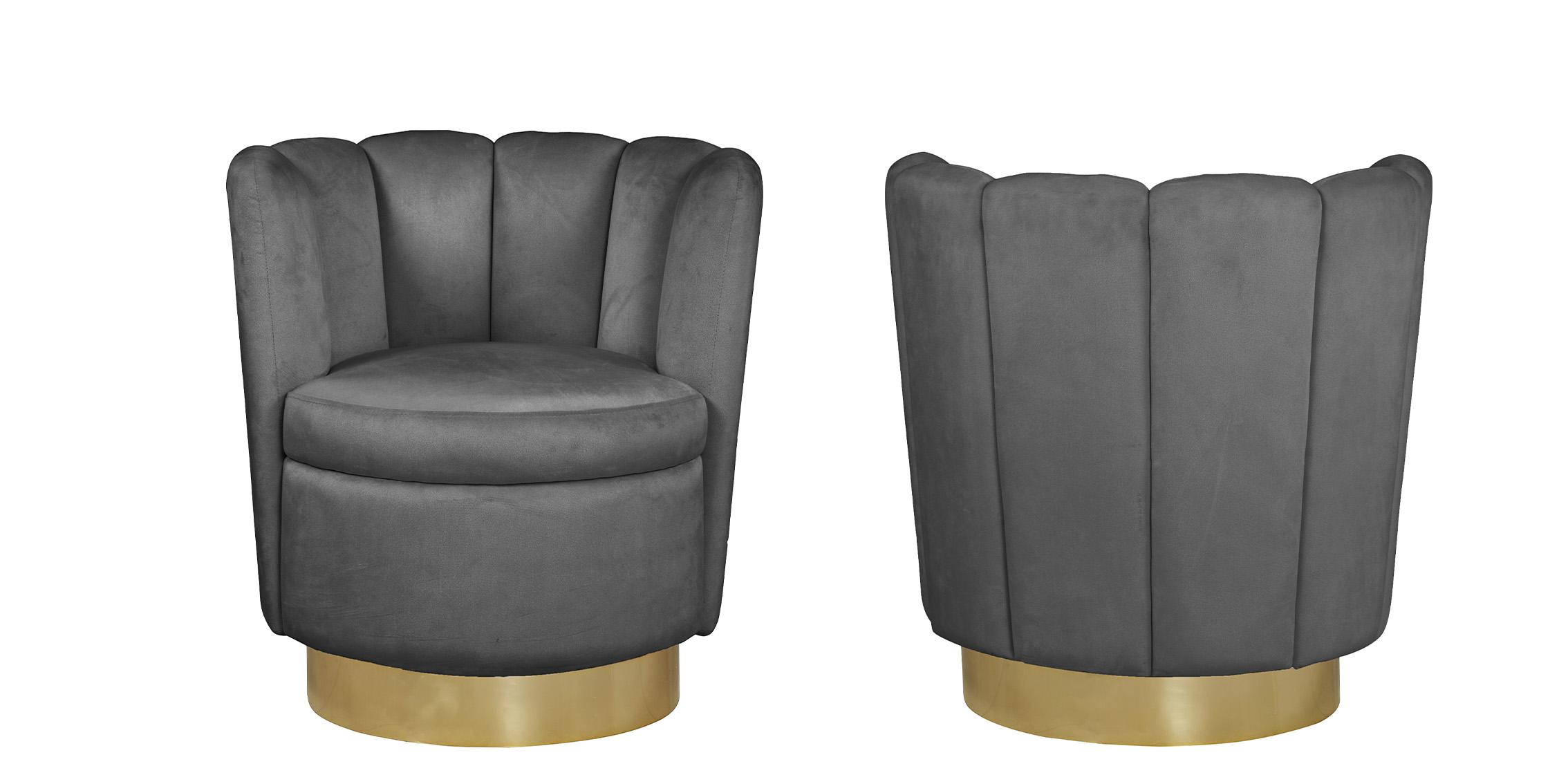

    
Grey Velvet & Gold Swivel Base Chair Set 2 LILY 578Grey Meridian Contemporary
