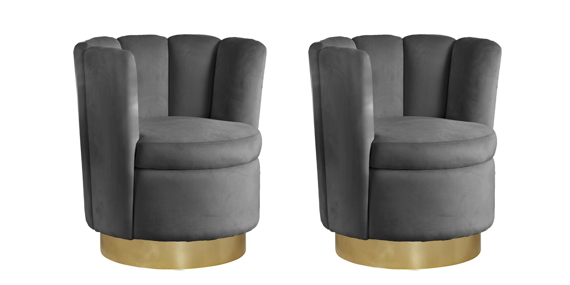 

    
Grey Velvet & Gold Swivel Base Chair Set 2 LILY 578Grey Meridian Contemporary
