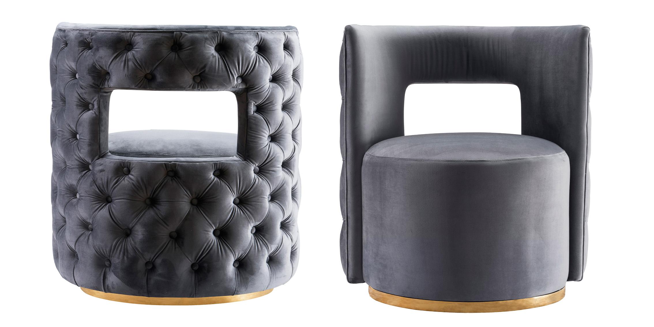 

    
Grey Velvet & Gold Swivel Base Chair Set 2Pcs THEO 594Grey Meridian Contemporary
