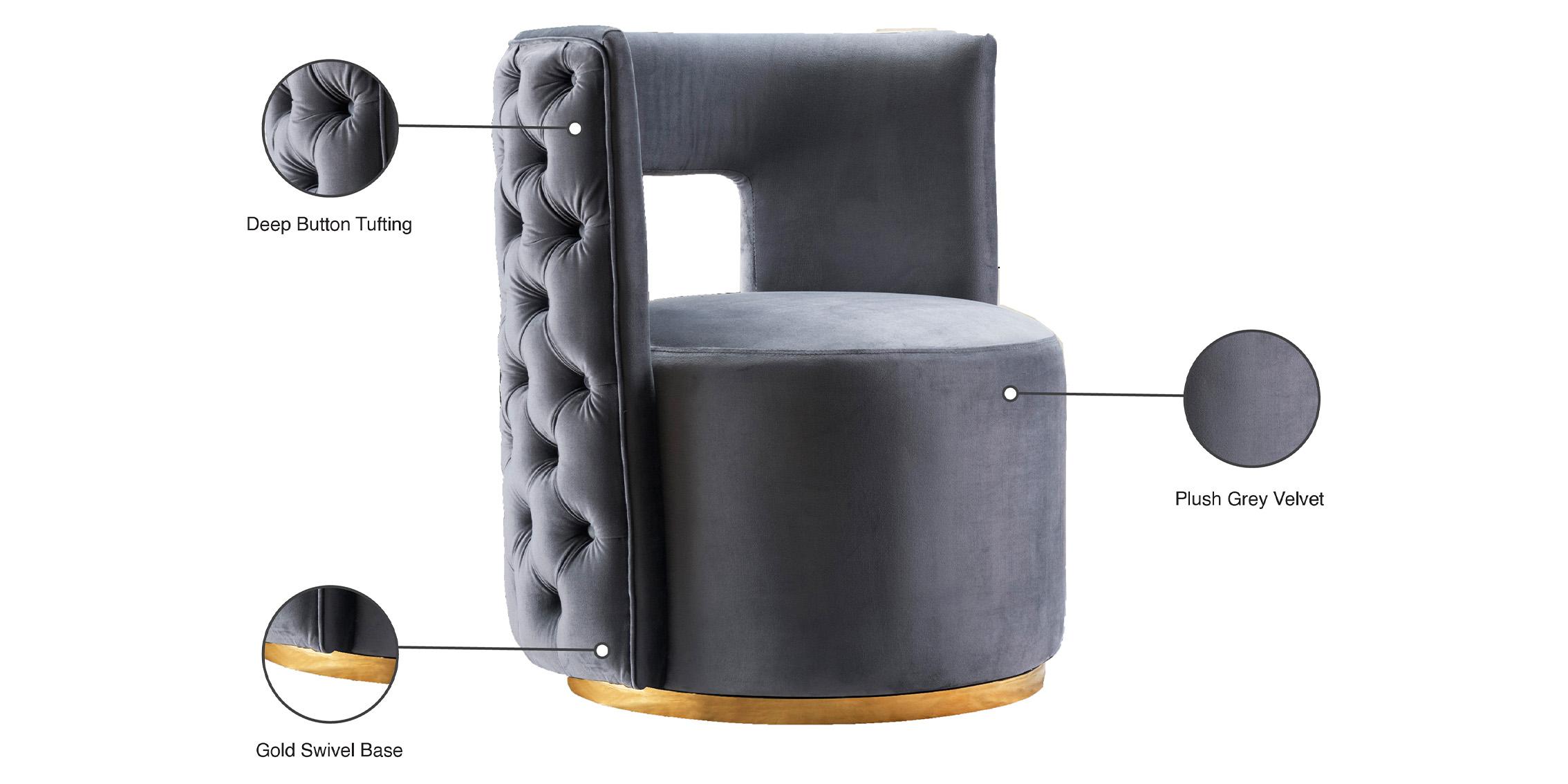 

    
 Order  Grey Velvet & Gold Swivel Base Chair Set 2Pcs THEO 594Grey Meridian Contemporary
