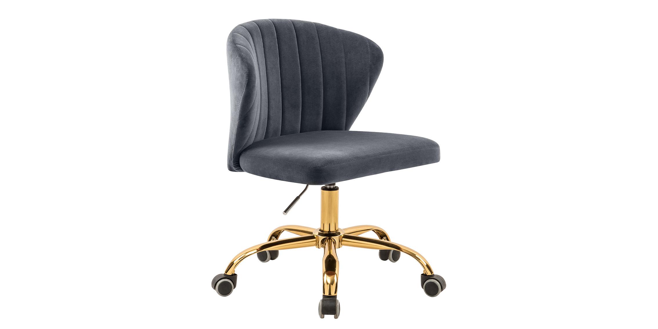 

    
Grey Velvet & Gold Swivel Office Chair FINLEY 165Grey Meridian Contemporary
