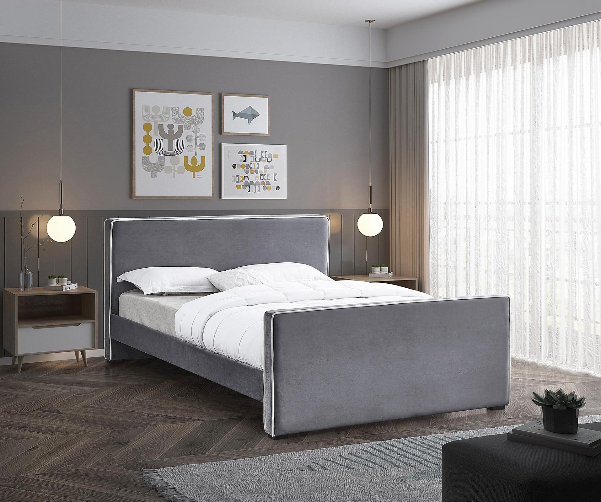 

    
Grey Velvet King Bed DILLARD DillardGrey-K Meridian Contemporary Modern
