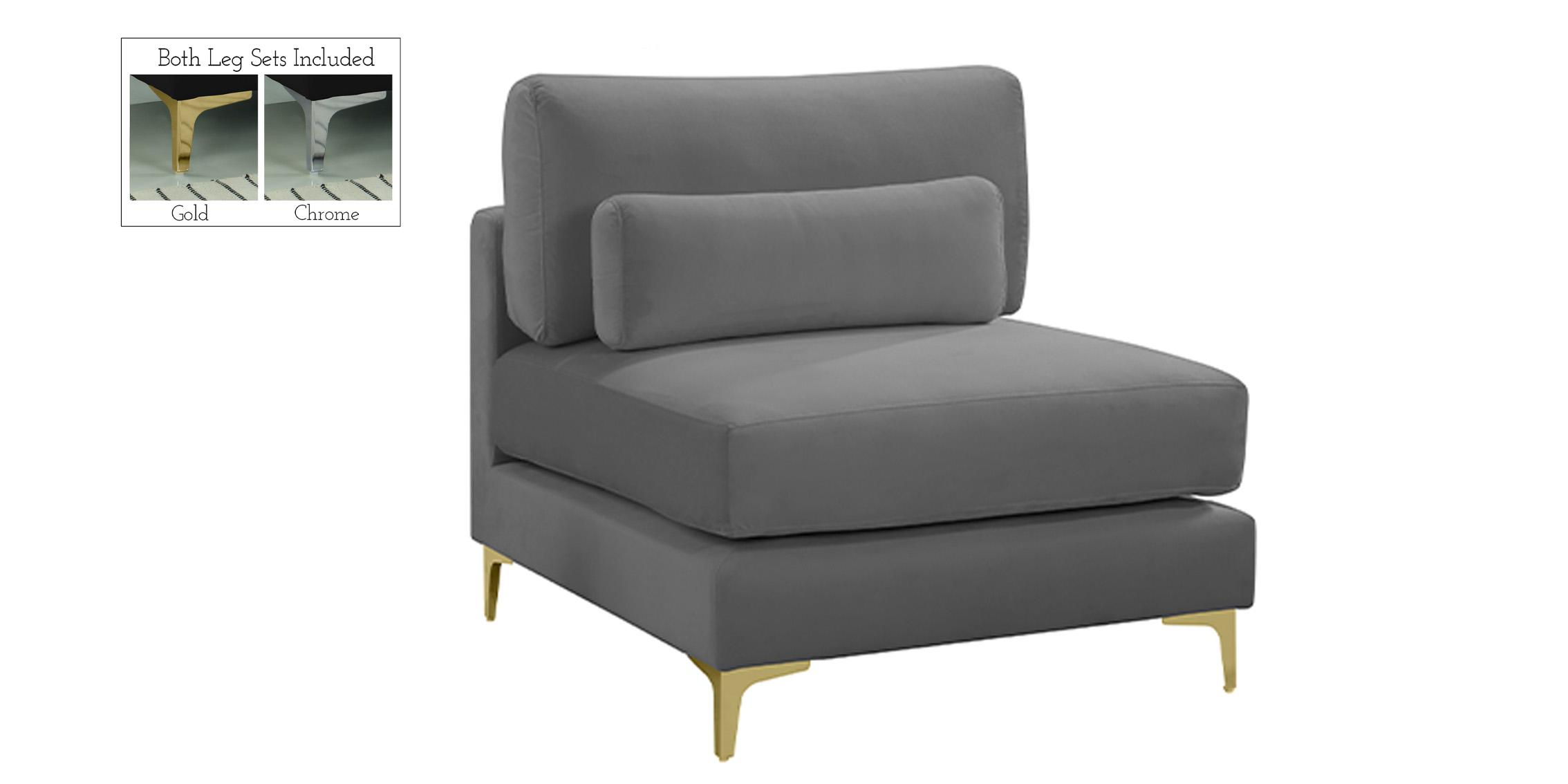 Contemporary, Modern Armless Chair JULIA 605Grey-Armless 605Grey-Armless in Gray Velvet