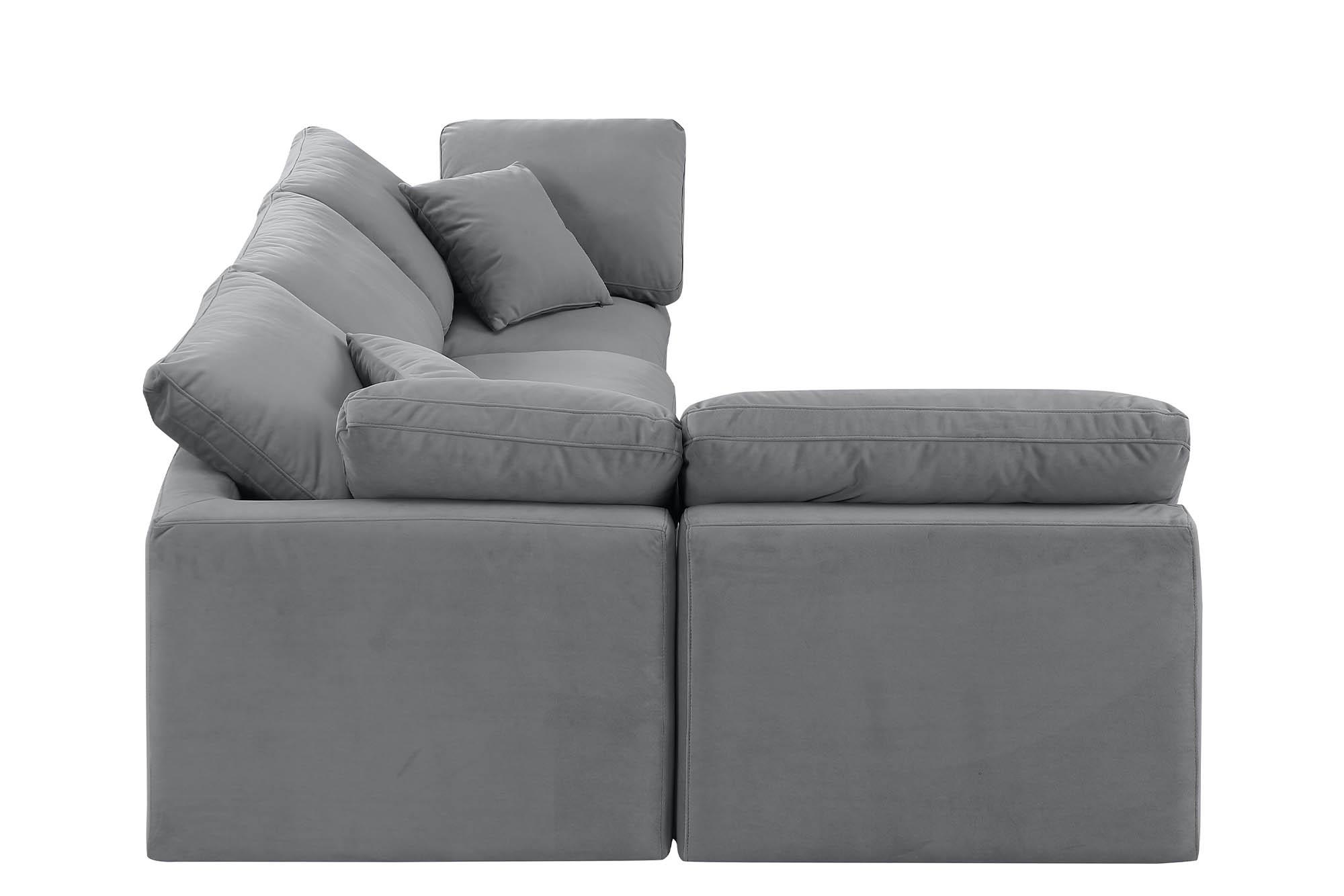

        
Meridian Furniture INDULGE 147Grey-Sec4B Modular Sectional Sofa Gray Velvet 094308316482
