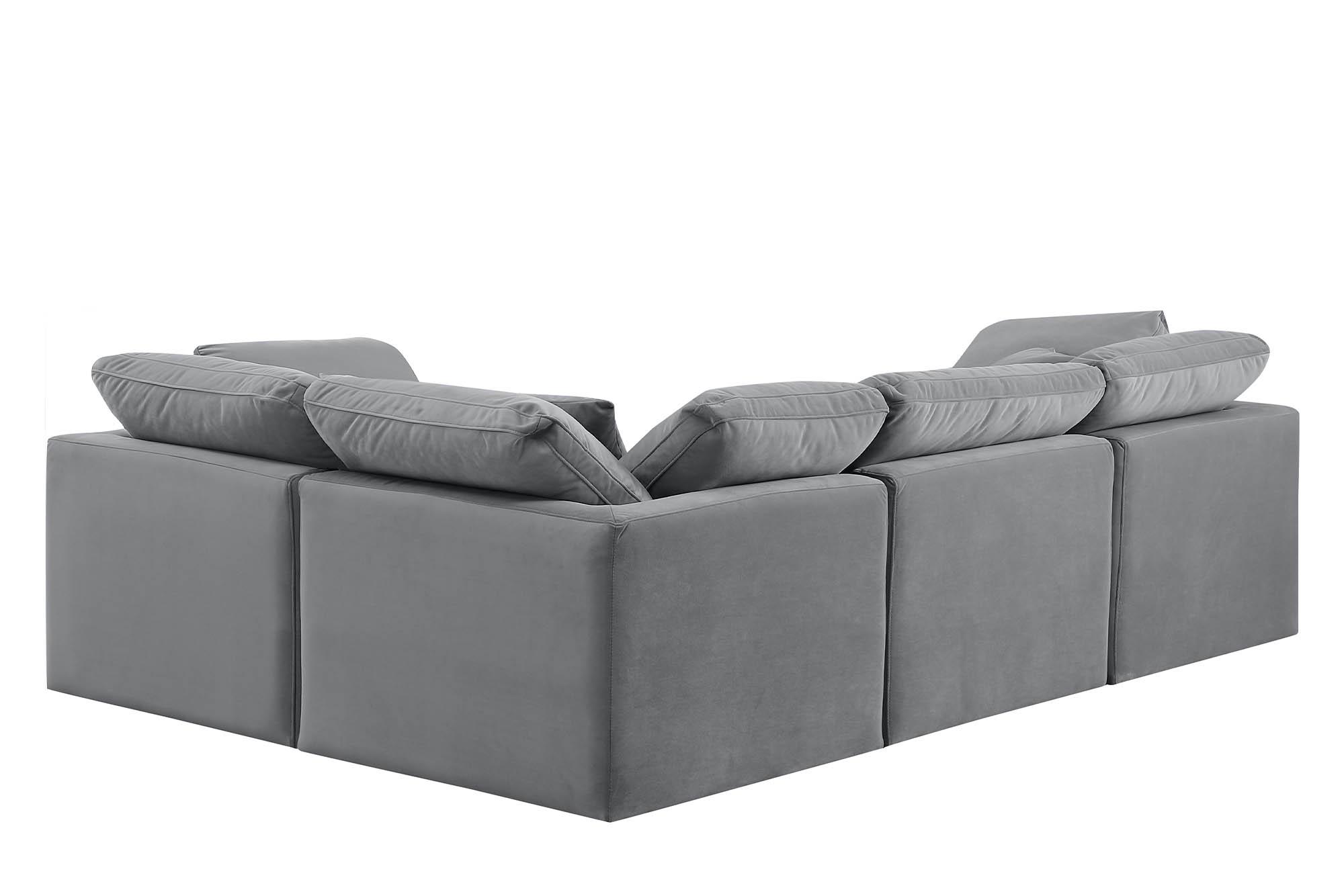 

        
Meridian Furniture INDULGE 147Grey-Sec4C Modular Sectional Sofa Gray Velvet 094308321875
