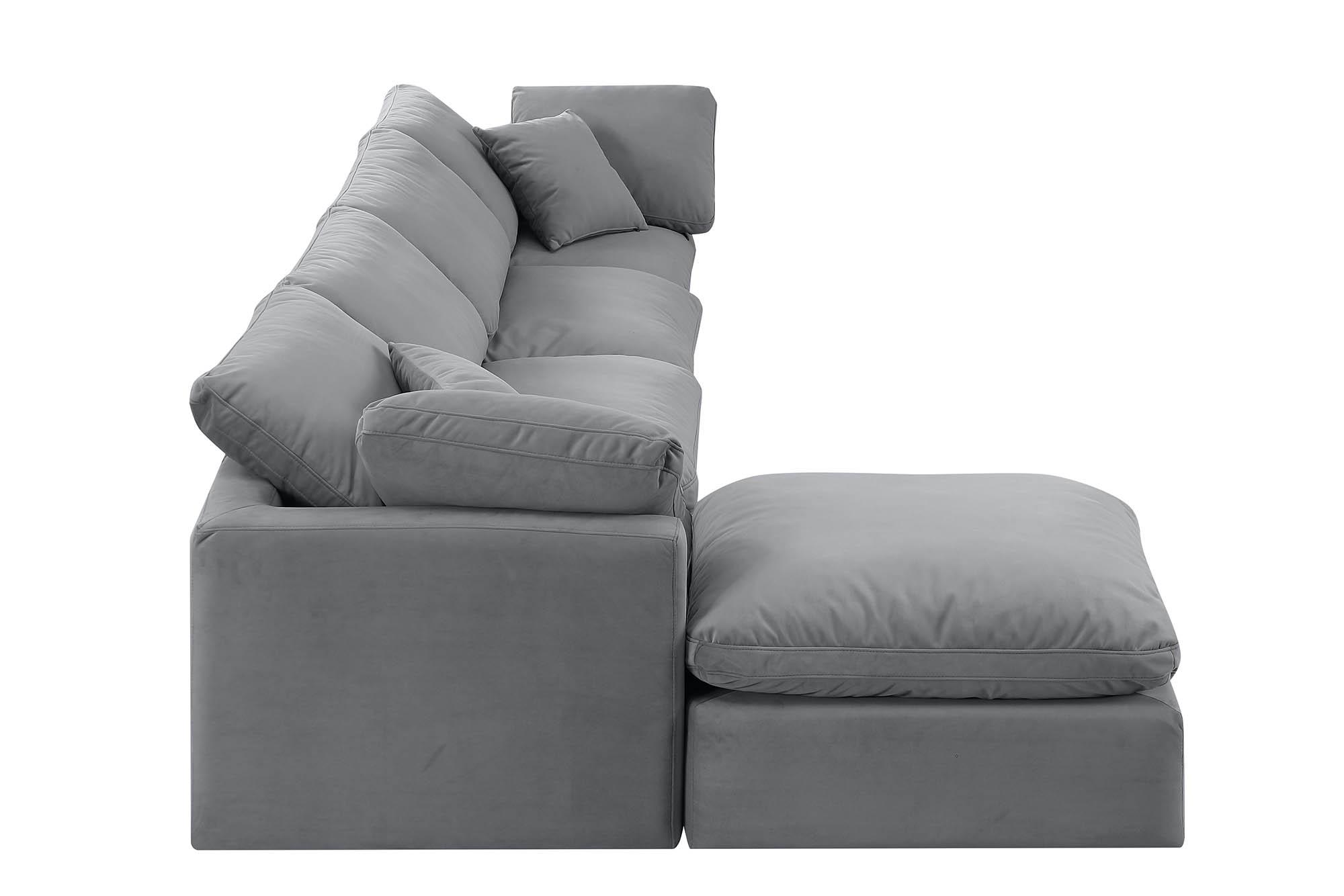 

        
Meridian Furniture INDULGE 147Grey-Sec5A Modular Sectional Sofa Gray Velvet 094308316499

