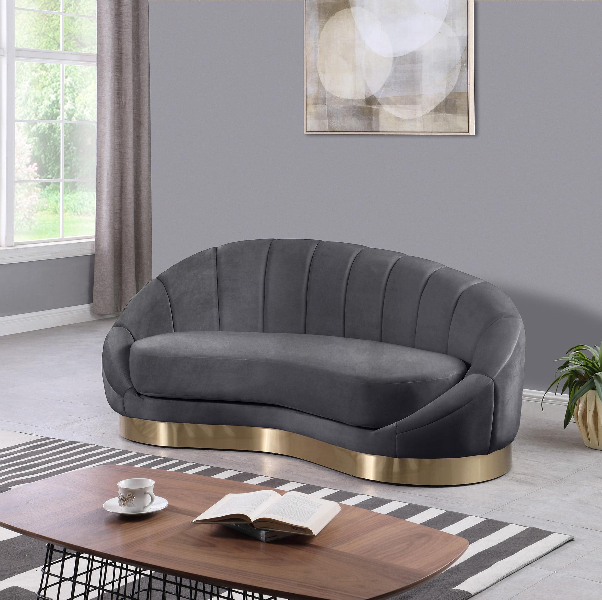 

    
 Shop  Grey Velvet Rounded Sofa Set 2 Pcs SHELLY 623Grey-S Meridian Contemporary Modern

