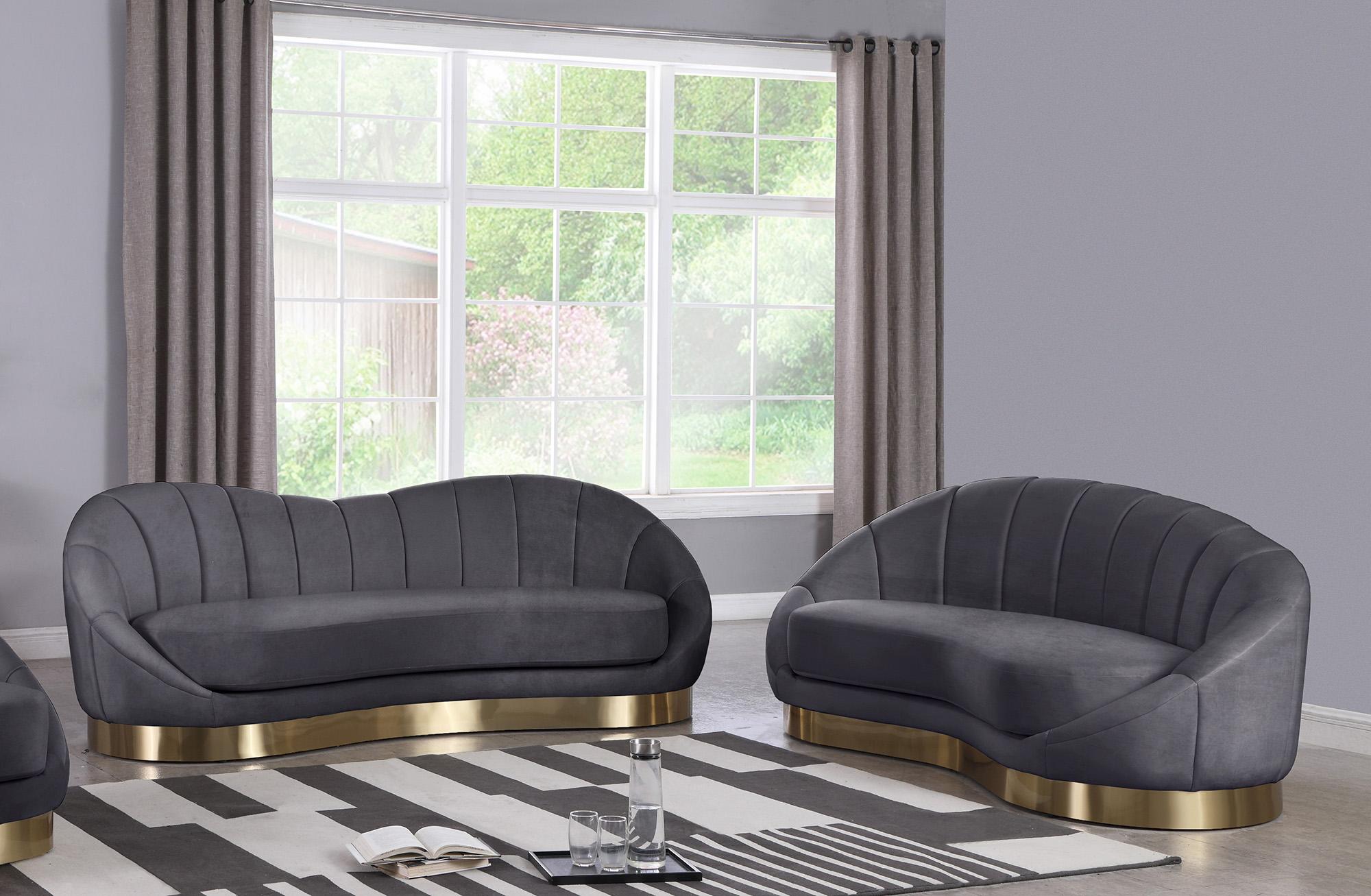 

    
 Photo  Grey Velvet Rounded Sofa Set 2 Pcs SHELLY 623Grey-S Meridian Contemporary Modern
