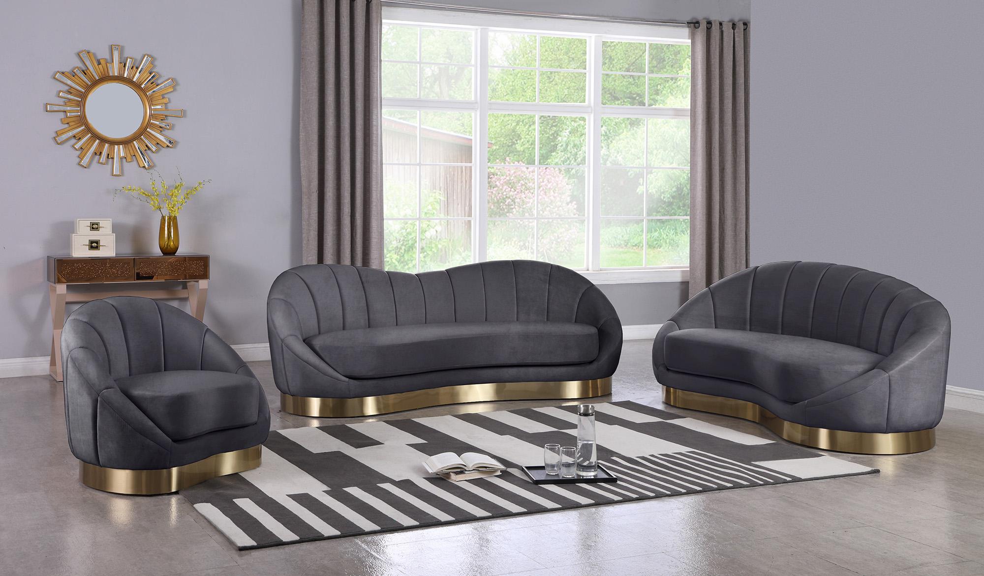 

    
Grey Velvet Rounded Sofa Set 2 Pcs SHELLY 623Grey-S Meridian Contemporary Modern
