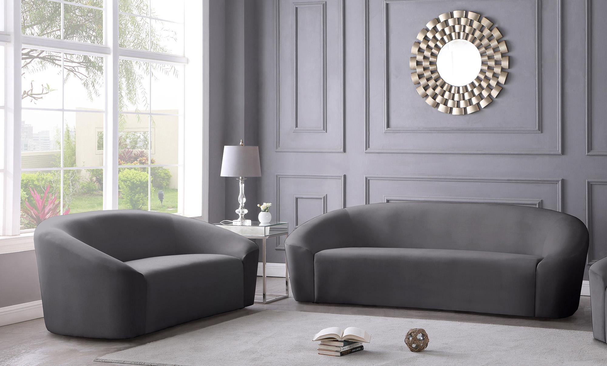 

    
 Photo  Grey Velvet Sofa Set 2Pcs RILEY 610Grey-S Meridian Modern Contemporary
