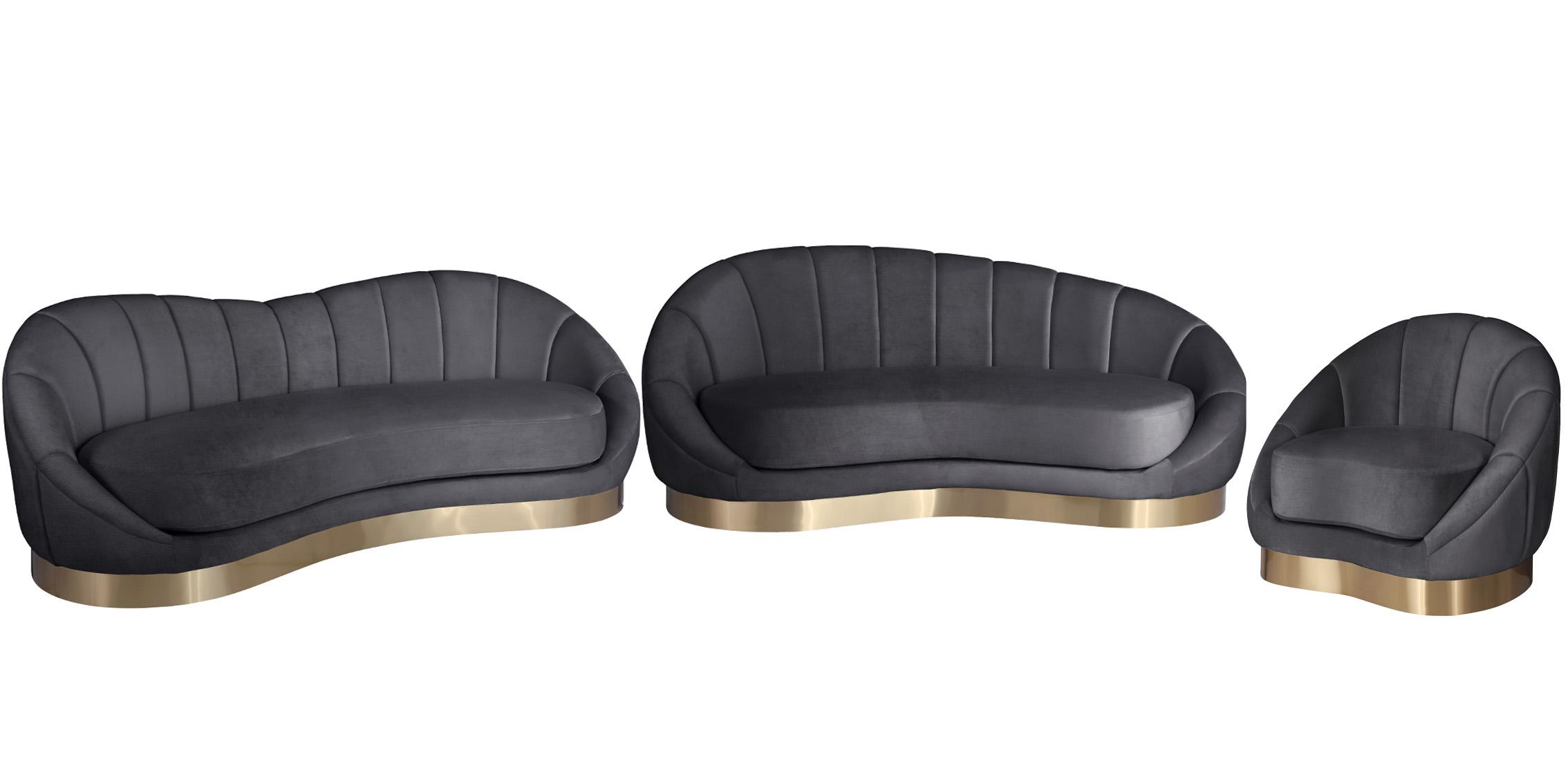 

    
Grey Velvet Rounded Sofa Set 3 Pcs SHELLY 623Grey-S Meridian Contemporary Modern
