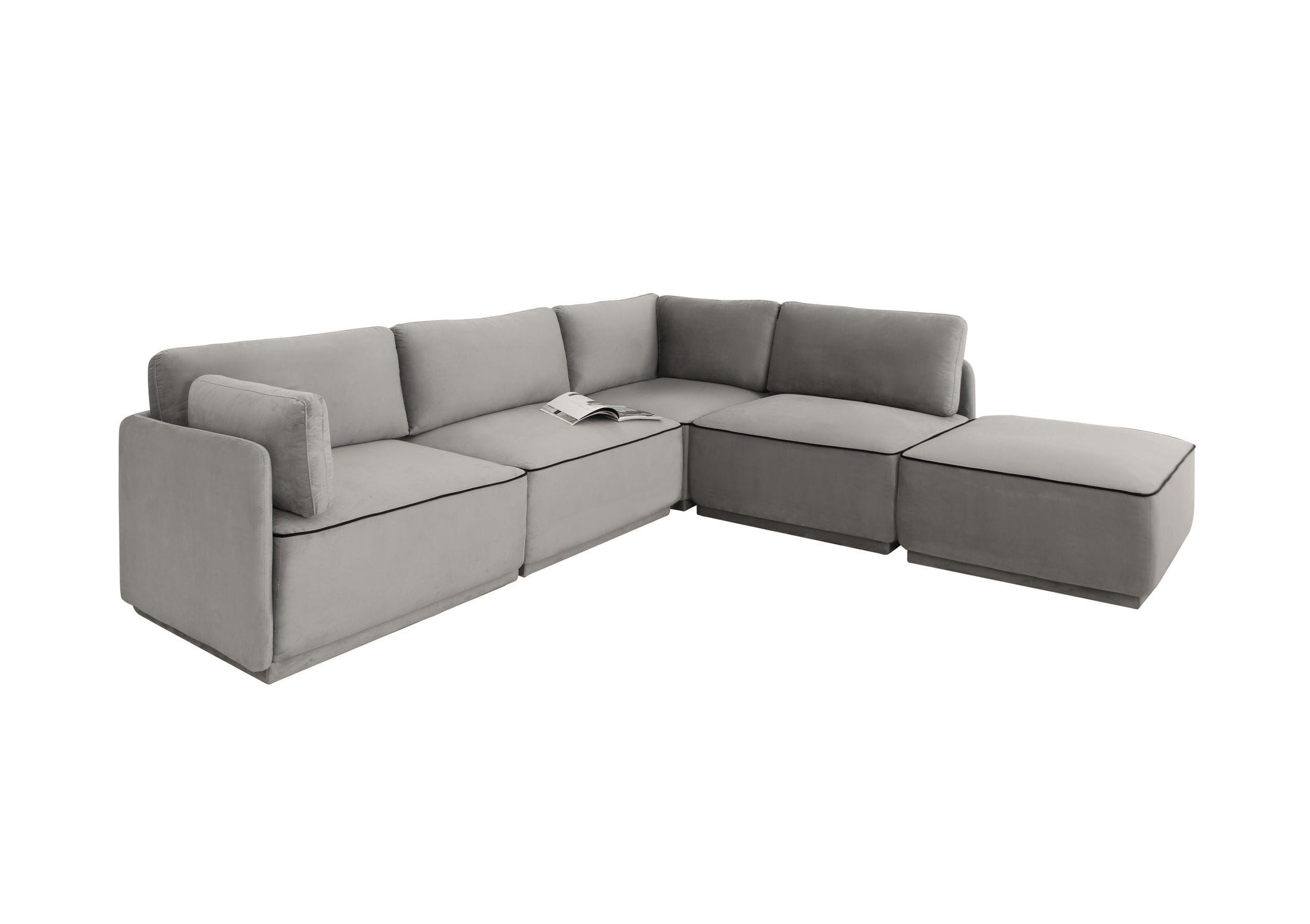 Contemporary, Modern Sectional Sofa VGKNK8596-GRY-SECT VGKNK8596-GRY-SECT in Gray Velvet