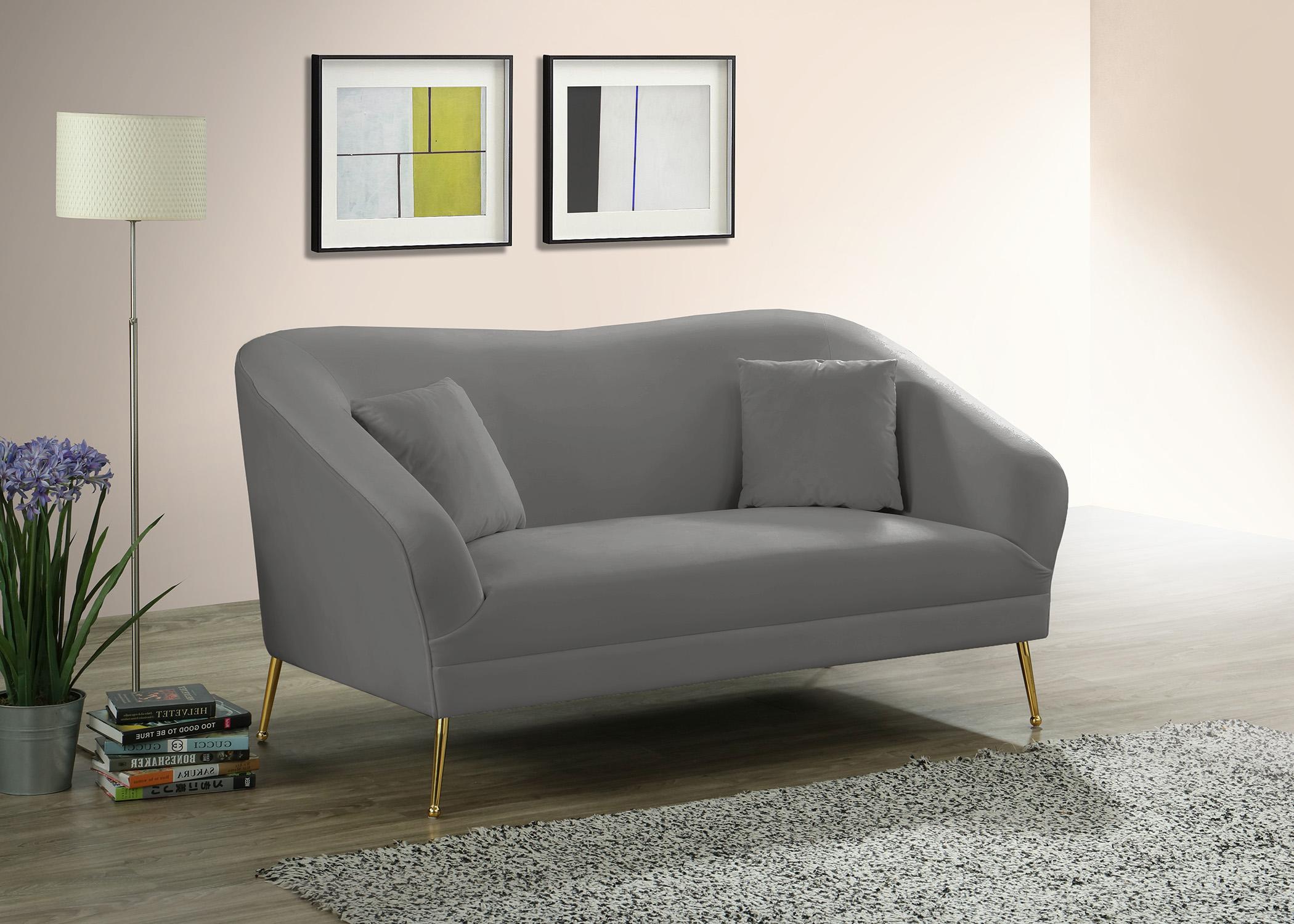

    
Grey Velvet Curved Sofa Set 3Pcs HERMOSA 658Grey Meridian Mid-Century Modern
