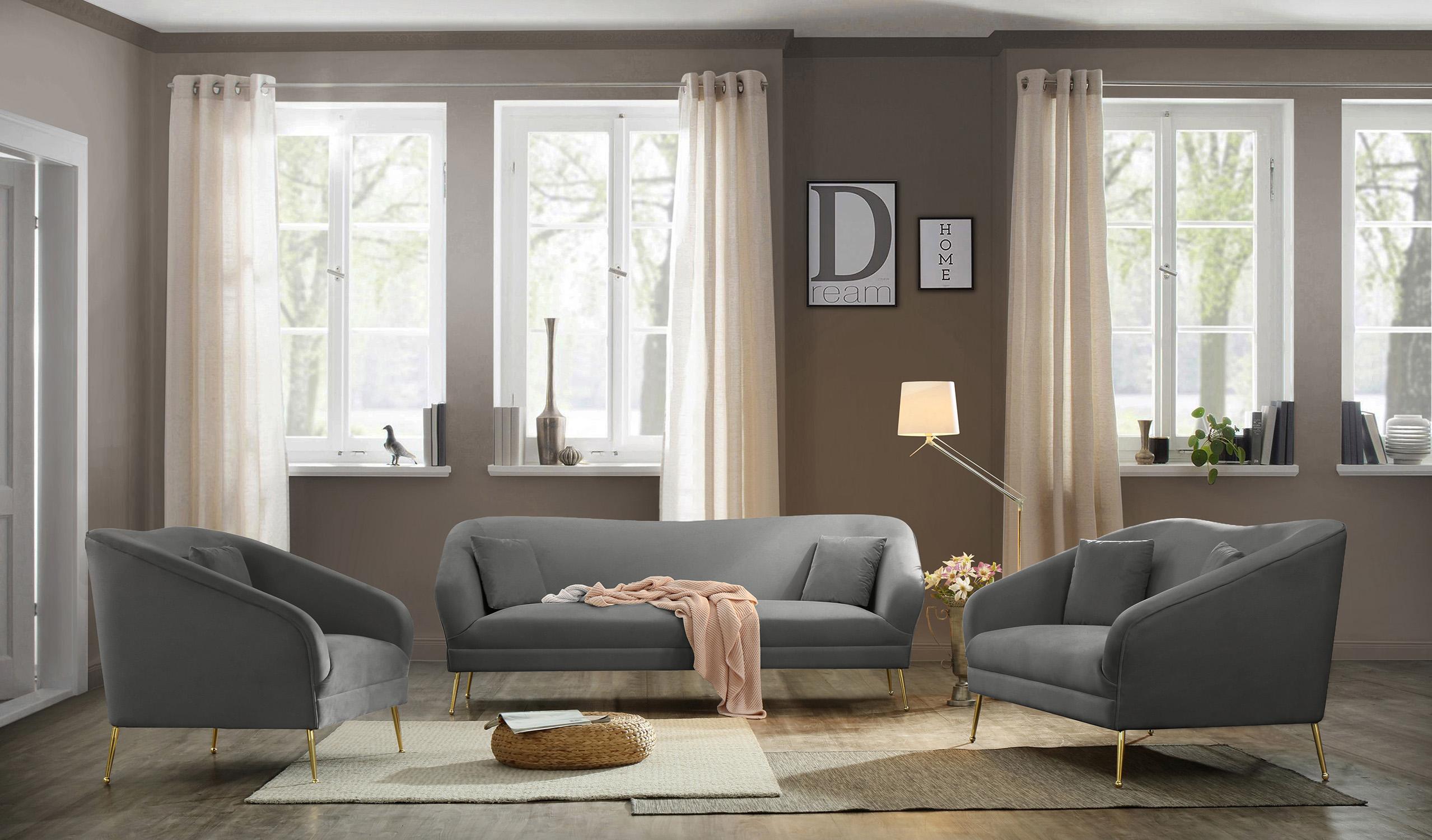 

    
Grey Velvet Curved Sofa Set 3Pcs HERMOSA 658Grey Meridian Mid-Century Modern
