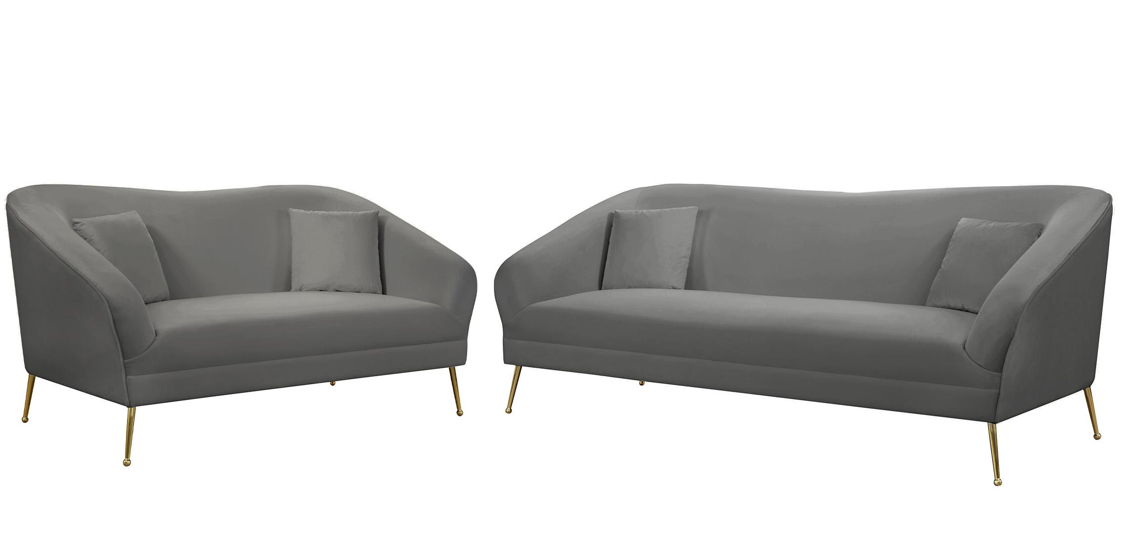 

    
Grey Velvet Curved Sofa Set 2Pcs HERMOSA 658Grey Meridian Mid-Century Modern
