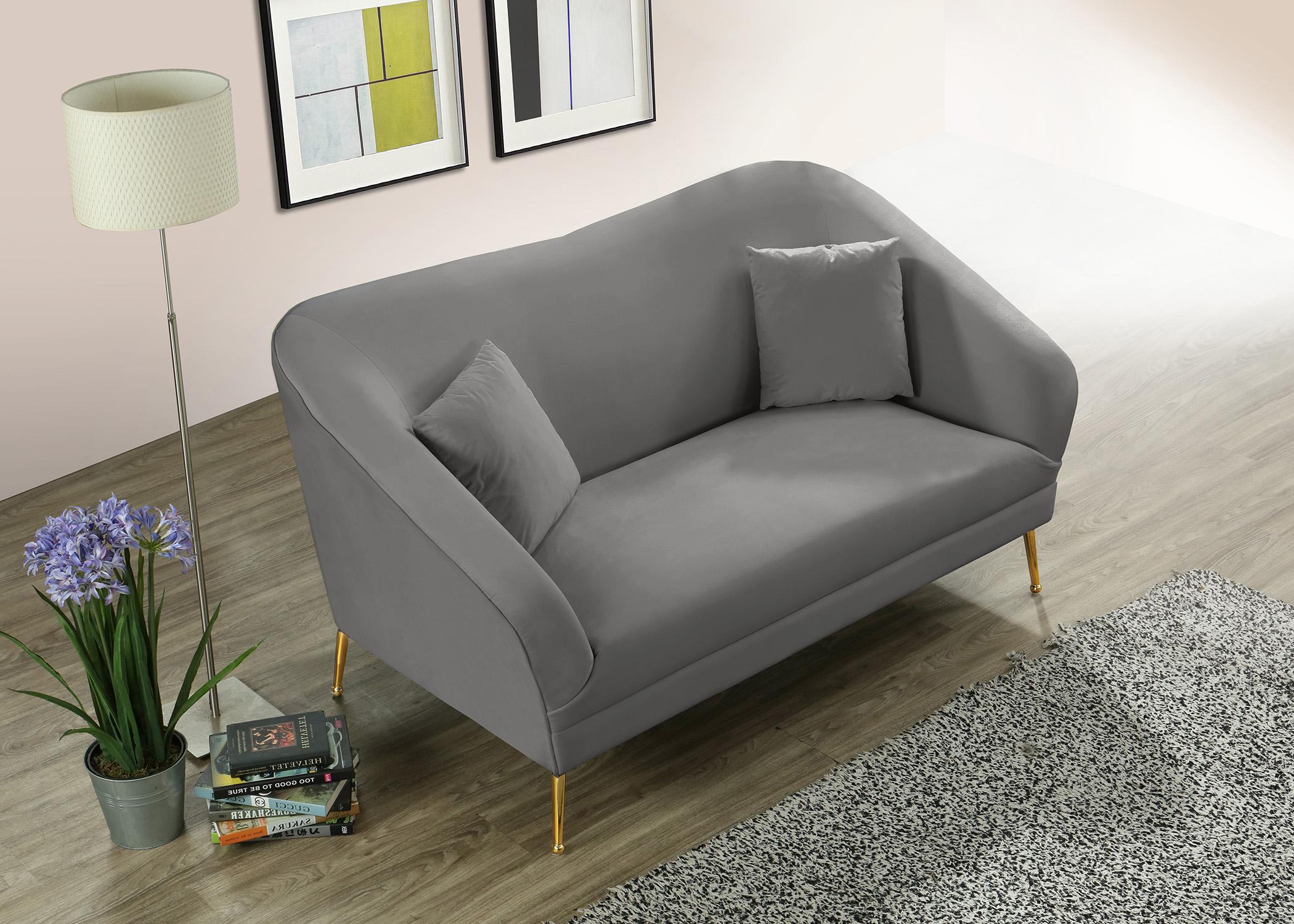 

    
 Photo  Grey Velvet Curved Sofa Set 2Pcs HERMOSA 658Grey Meridian Mid-Century Modern
