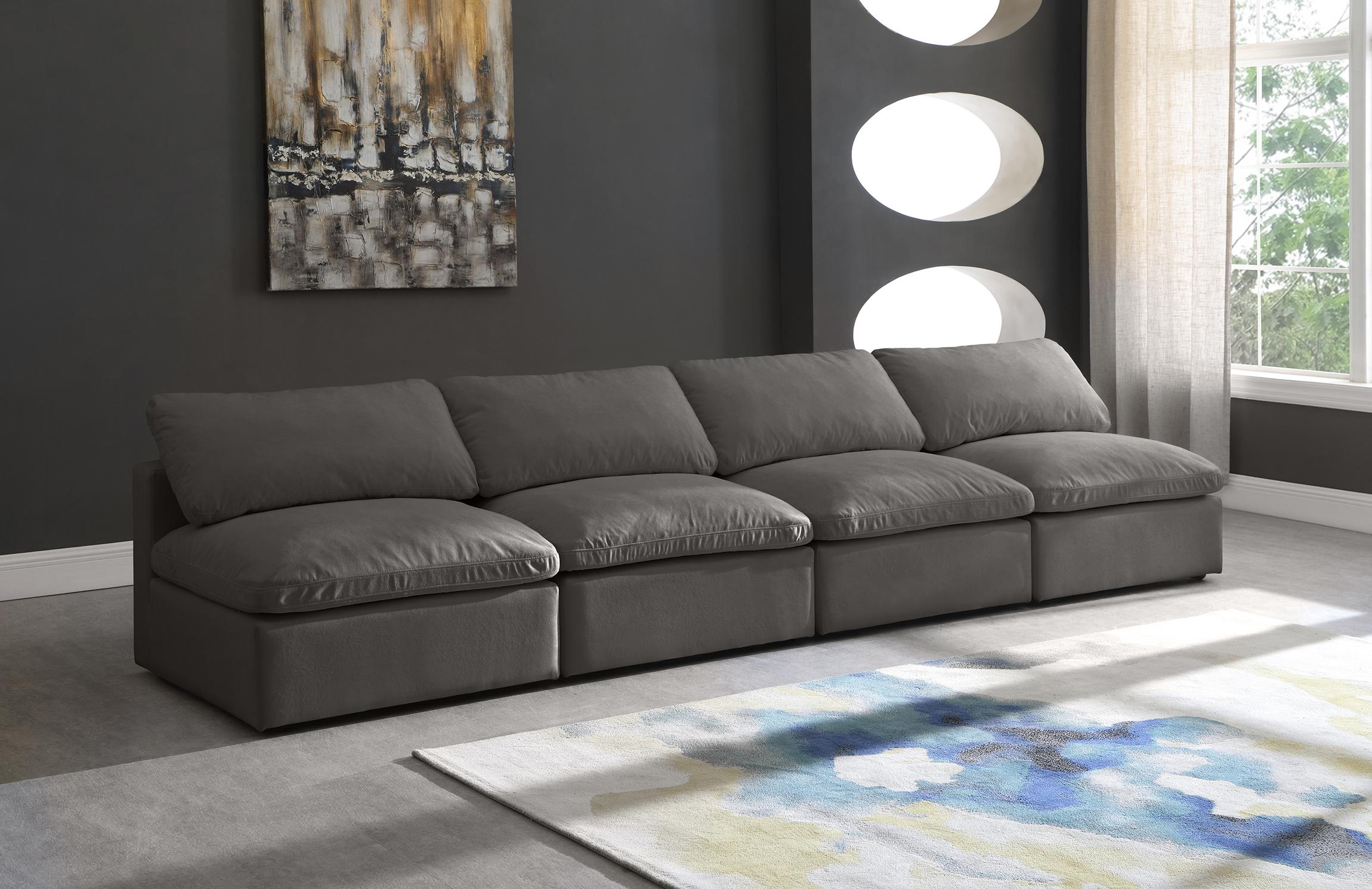 

    
GREY Velvet Sofa Armless 140 Cloud Modular Overstuffed Down Filled SOFLEX Modern
