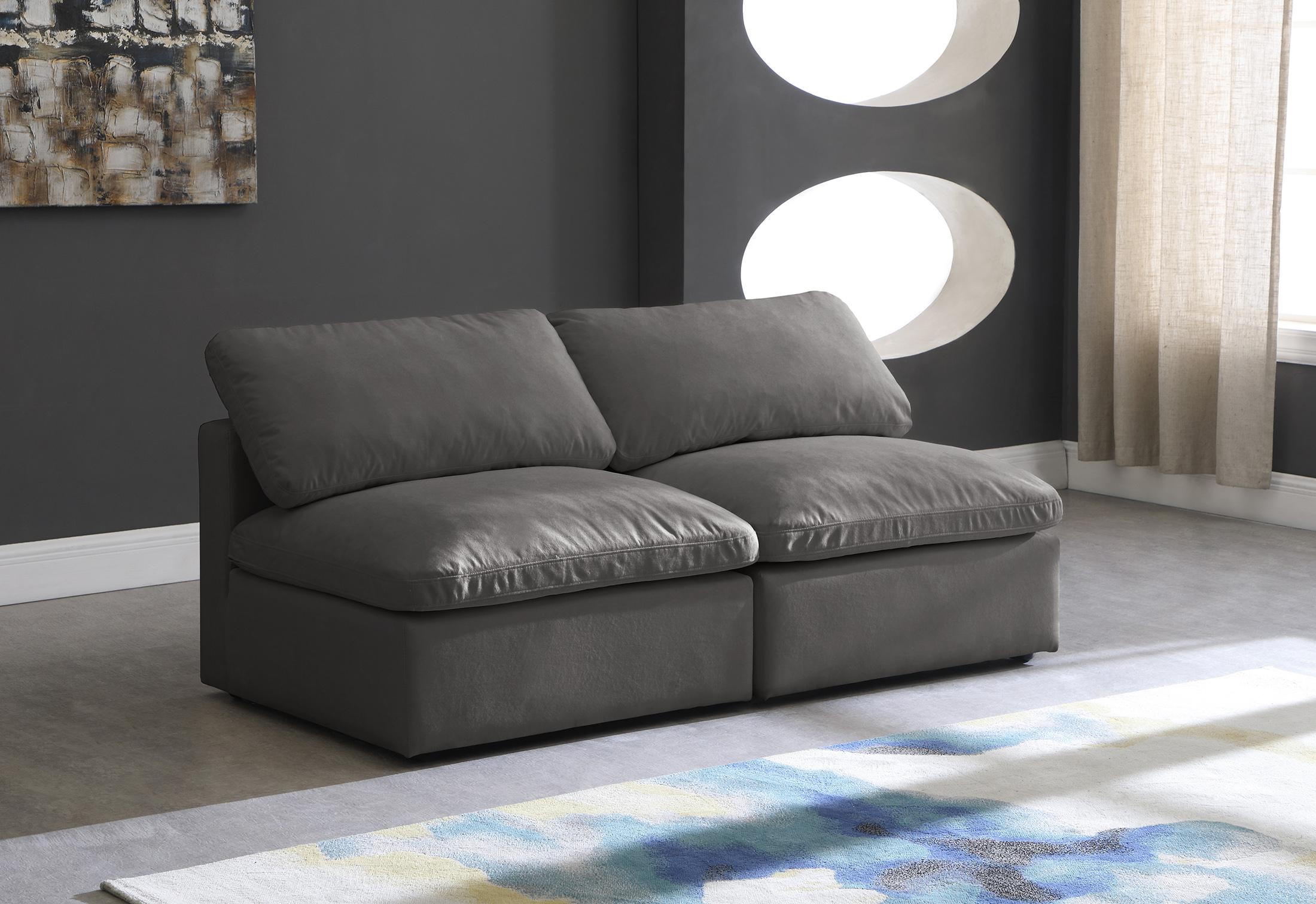 

    
GREY Velvet Sofa Armless 70 Cloud Modular Overstuffed Down Filled SOFLEX Modern
