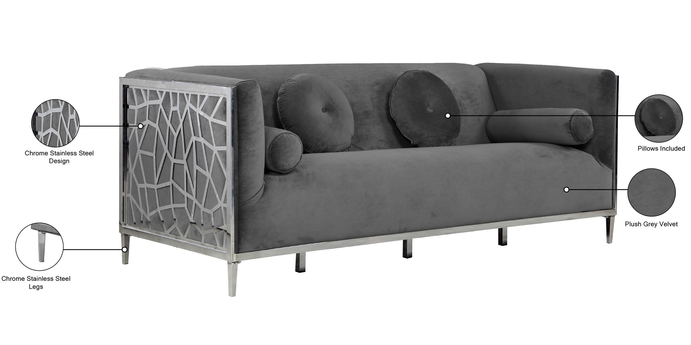 

                    
Buy Grey Velvet & Chrome Sofa Set 3Pcs OPAL 672Grey-S Meridian Contemporary Modern
