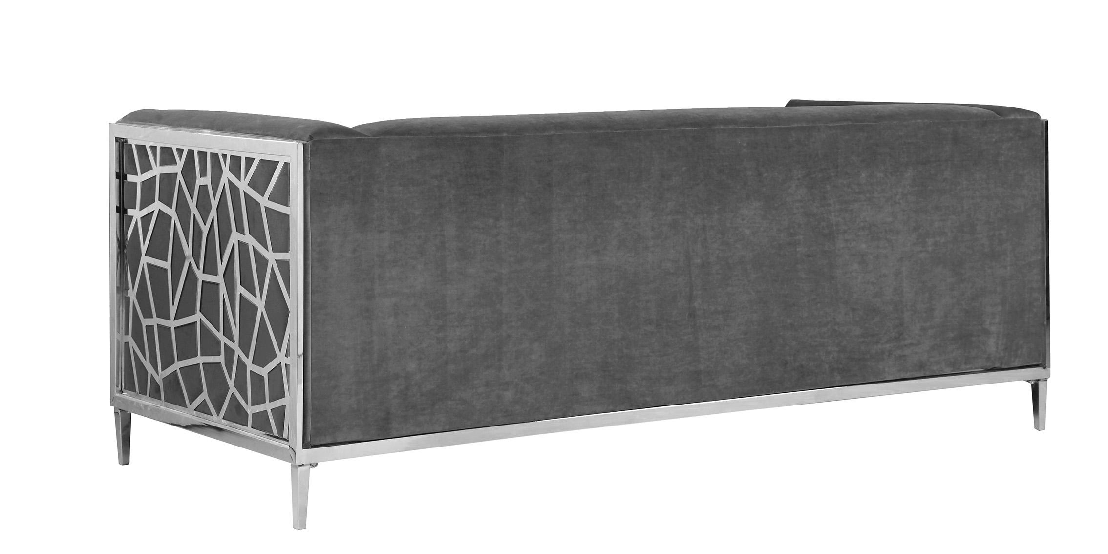 

    
 Photo  Grey Velvet & Chrome Sofa Set 3Pcs OPAL 672Grey-S Meridian Contemporary Modern
