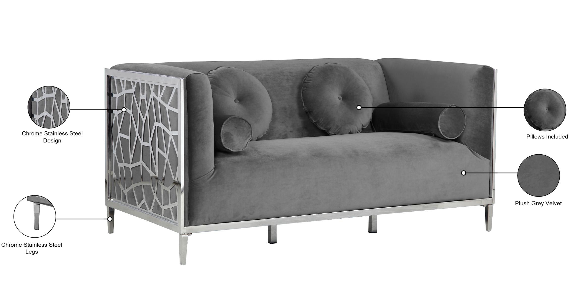 

    
672Grey-S-Set-2 Grey Velvet & Chrome Stainless Steel Sofa Set 2Pc OPAL 672Grey-S Meridian Modern
