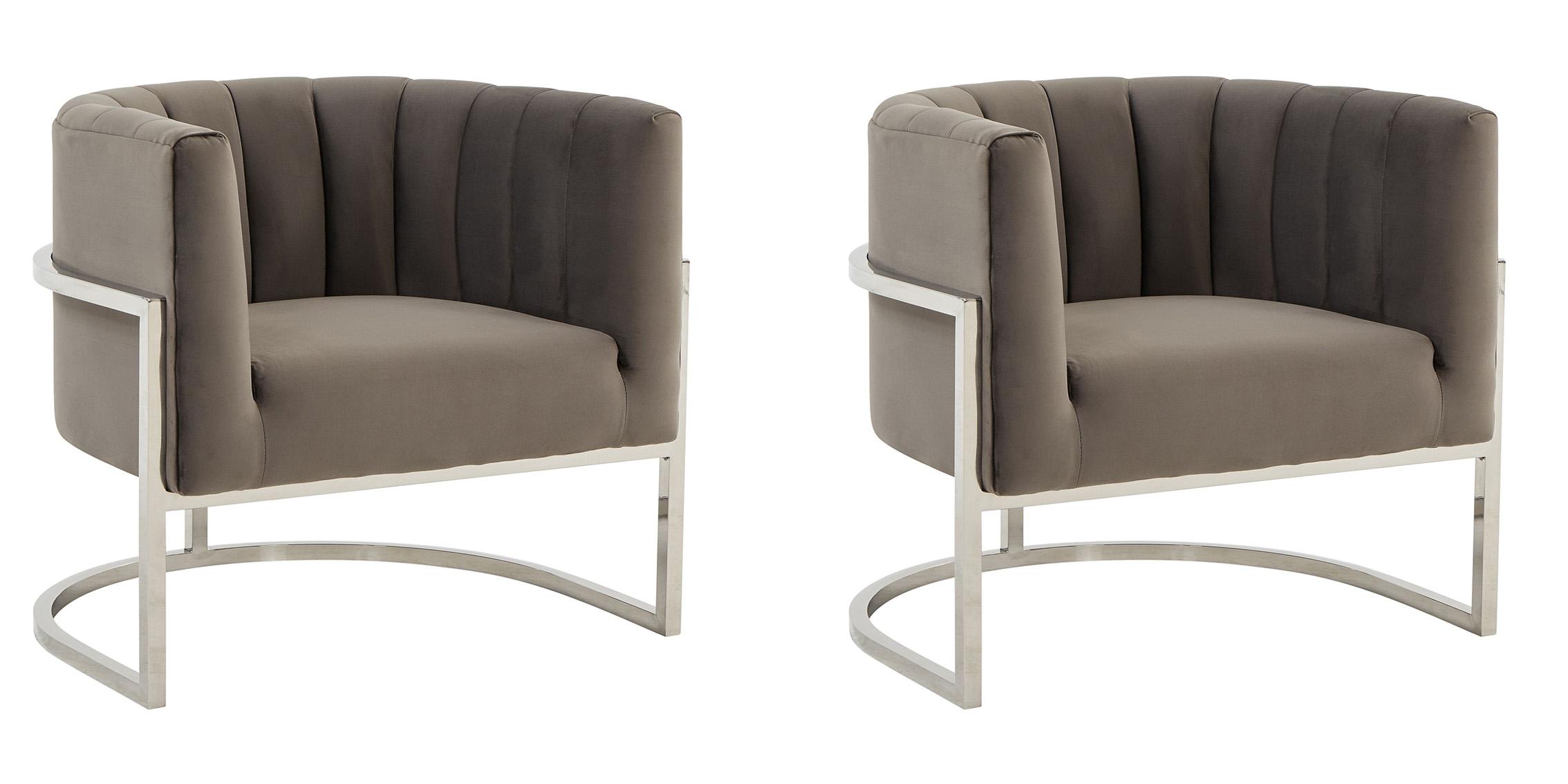 Contemporary, Modern Accent Chair Set VGRHAC-406-GRAY-Set-2 VGRHAC-406-GRAY-Set-2 in Chrome, Gray Fabric