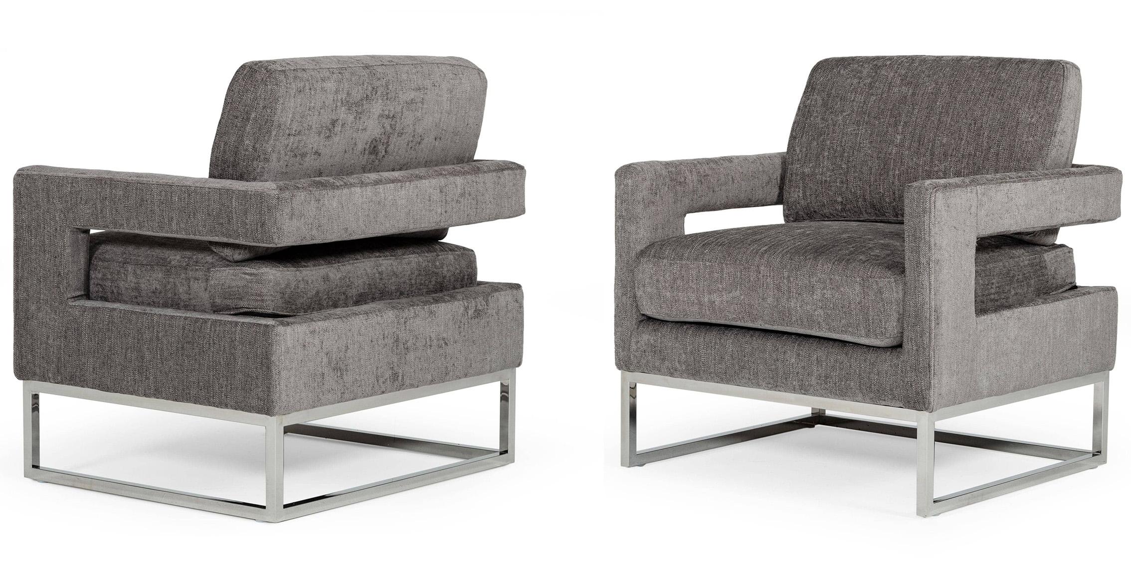 Contemporary, Modern Arm Chair Set VGRHRHS-AC-201-GRY-Set-2 VGRHRHS-AC-201-GRY-Set-2 in Chrome, Gray Velvet